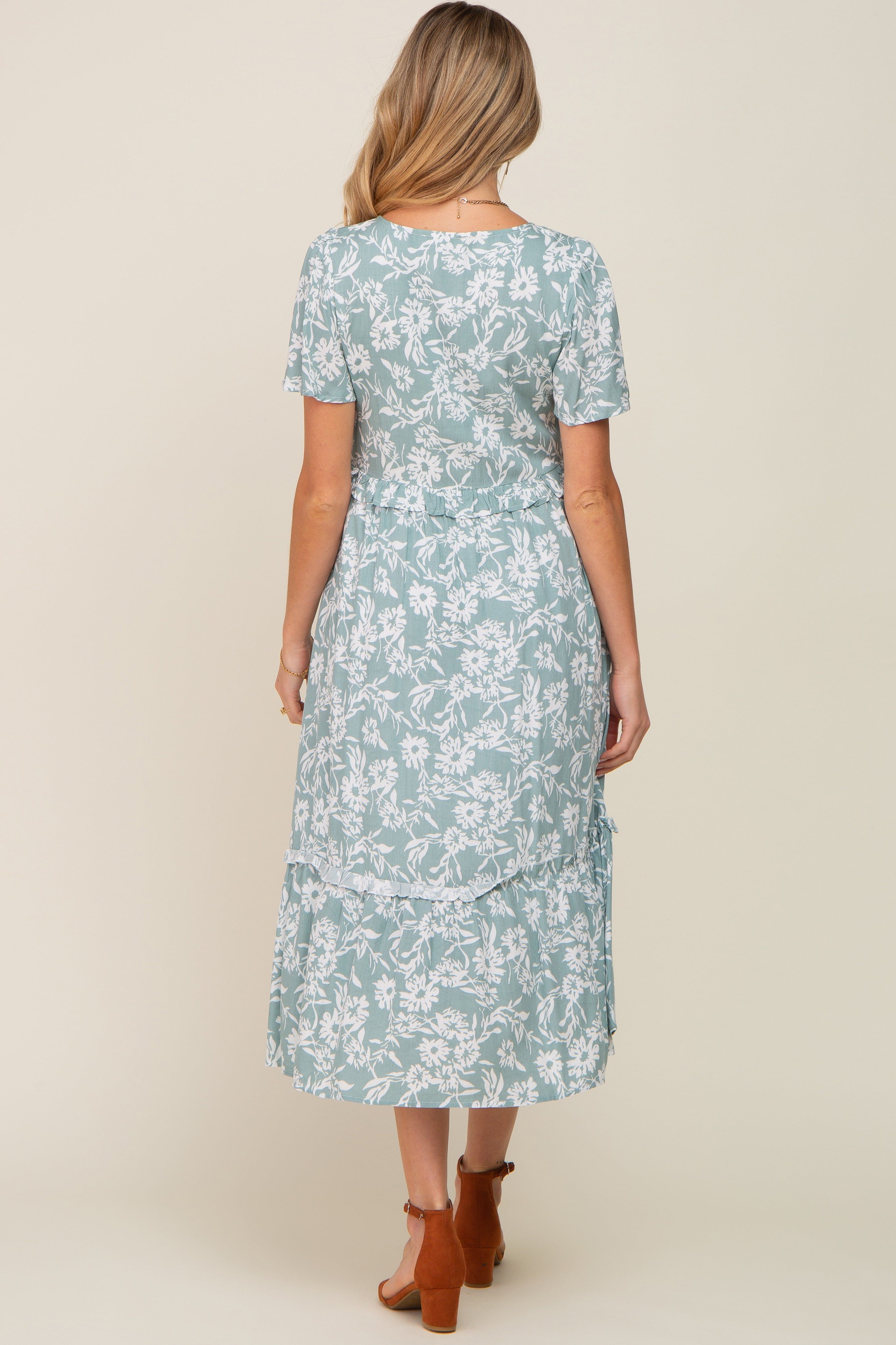 Mint Green Floral V-Neck Maternity Midi Dress sold by Pinkblush product image thumbnail 3