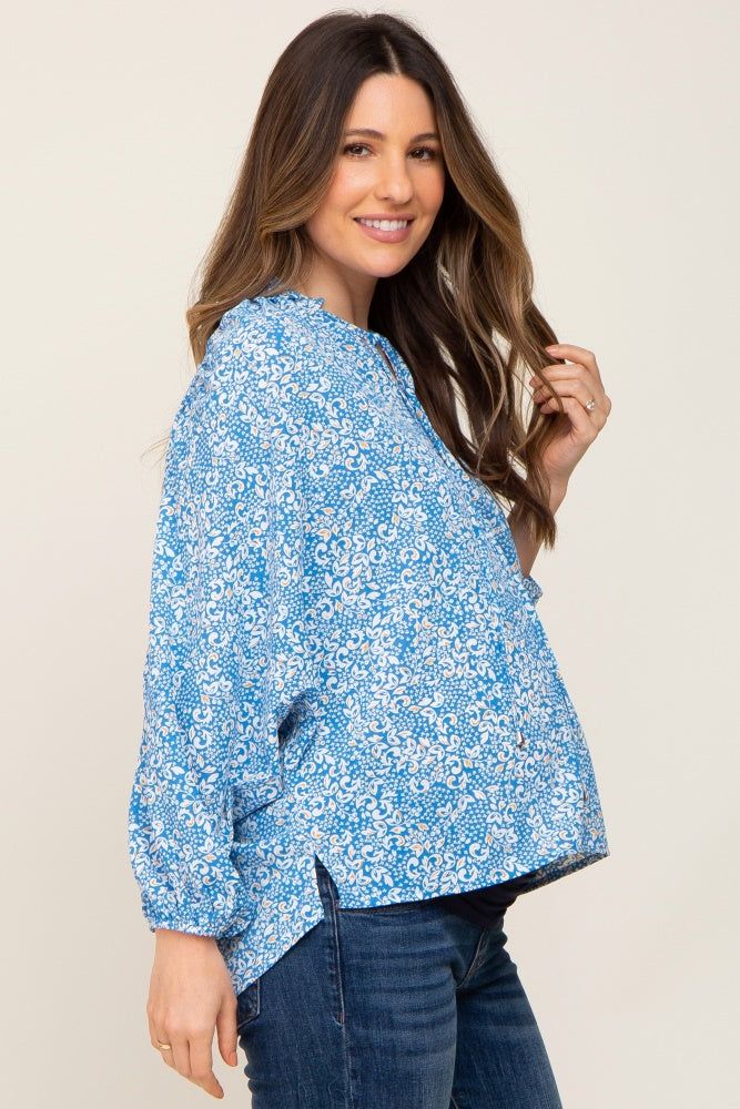 Aqua Floral Ruffle Neck Maternity Blouse sold by Pinkblush product image thumbnail 2