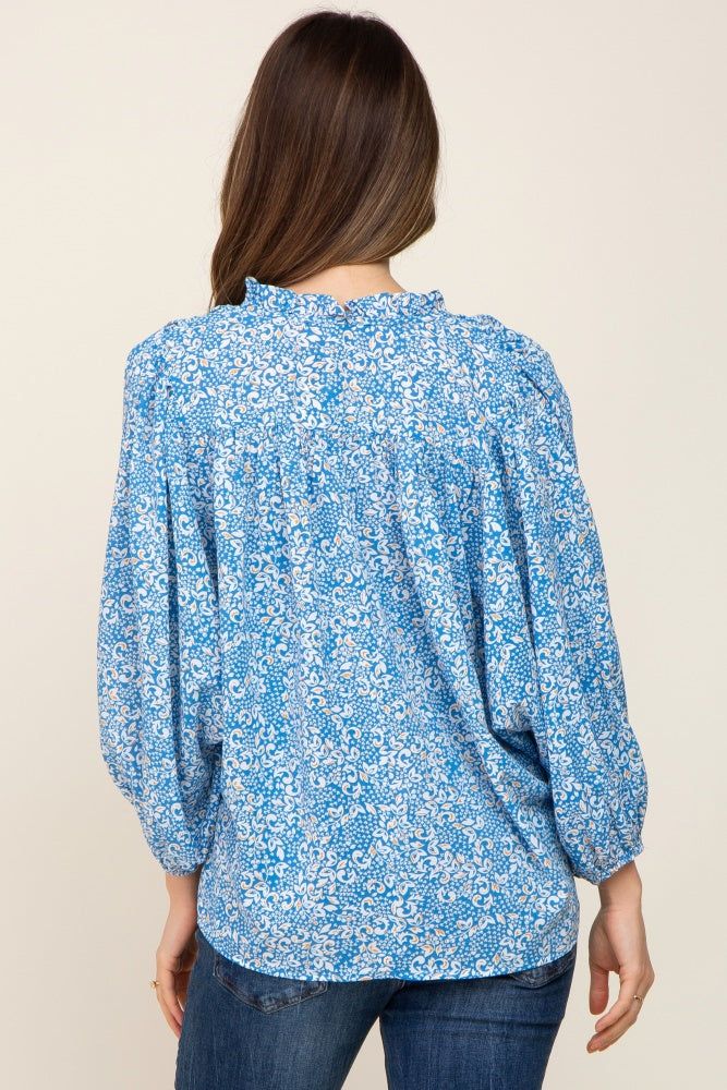 Aqua Floral Ruffle Neck Maternity Blouse sold by Pinkblush product image thumbnail 3