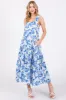 Blue Floral Sleeveless Tiered Maternity Maxi Dress sold by Pinkblush