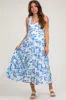 Blue Floral Sleeveless Tiered Maternity Maxi Dress sold by Pinkblush
