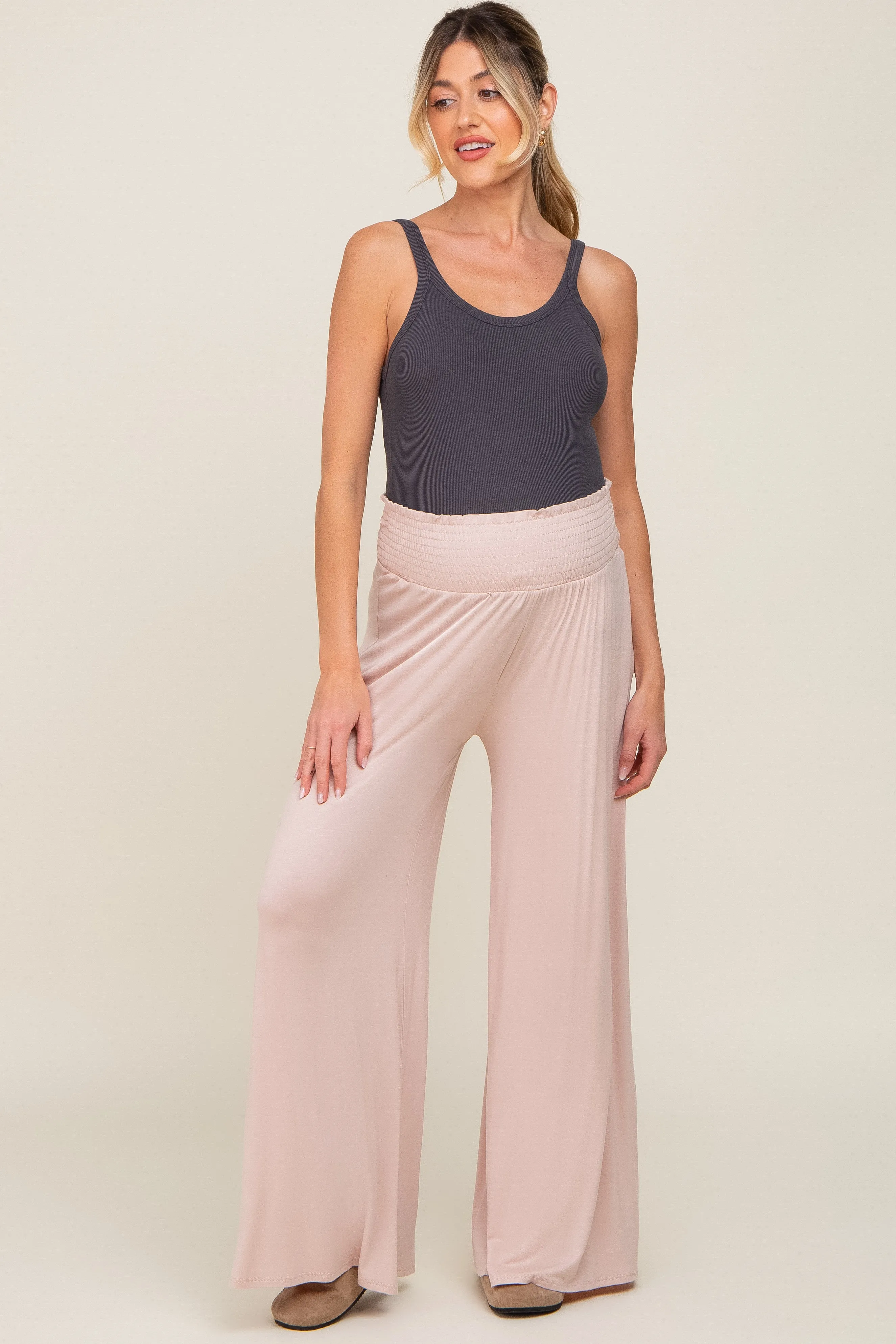 Light Pink Smocked Waist Flowy Maternity Pants sold by Pinkblush product image thumbnail 5