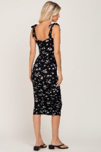 Black Floral Sleeveless Ruched Midi Dress sold by Pinkblush