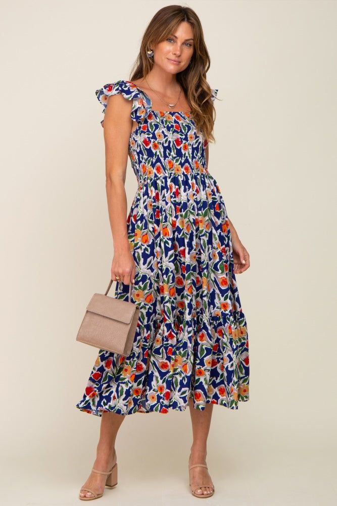 Royal Floral Sleeveless Ruffle Maxi Dress sold by Pinkblush