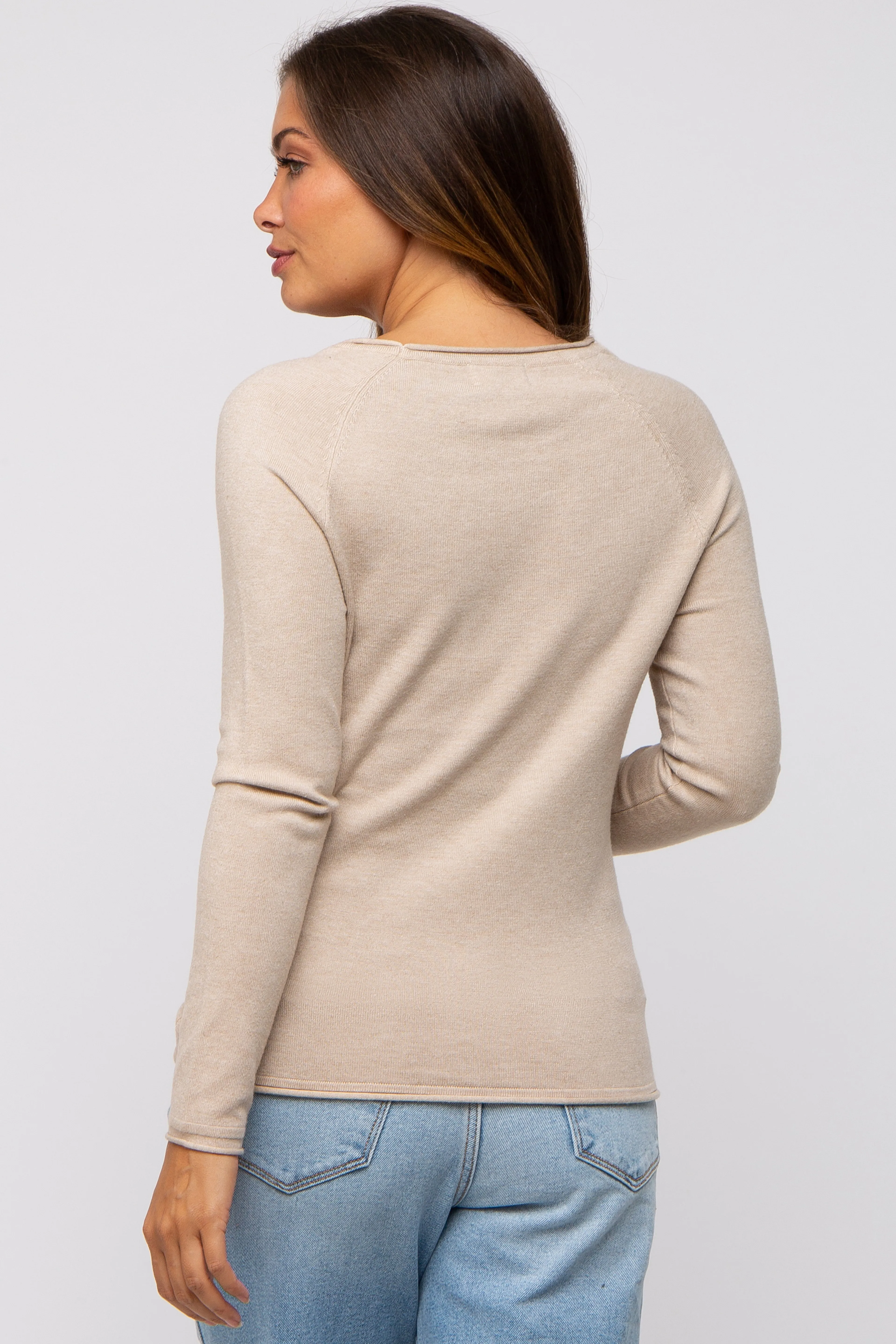 Beige Basic Raglan Sleeve Maternity Sweater Top sold by Pinkblush product image thumbnail 3