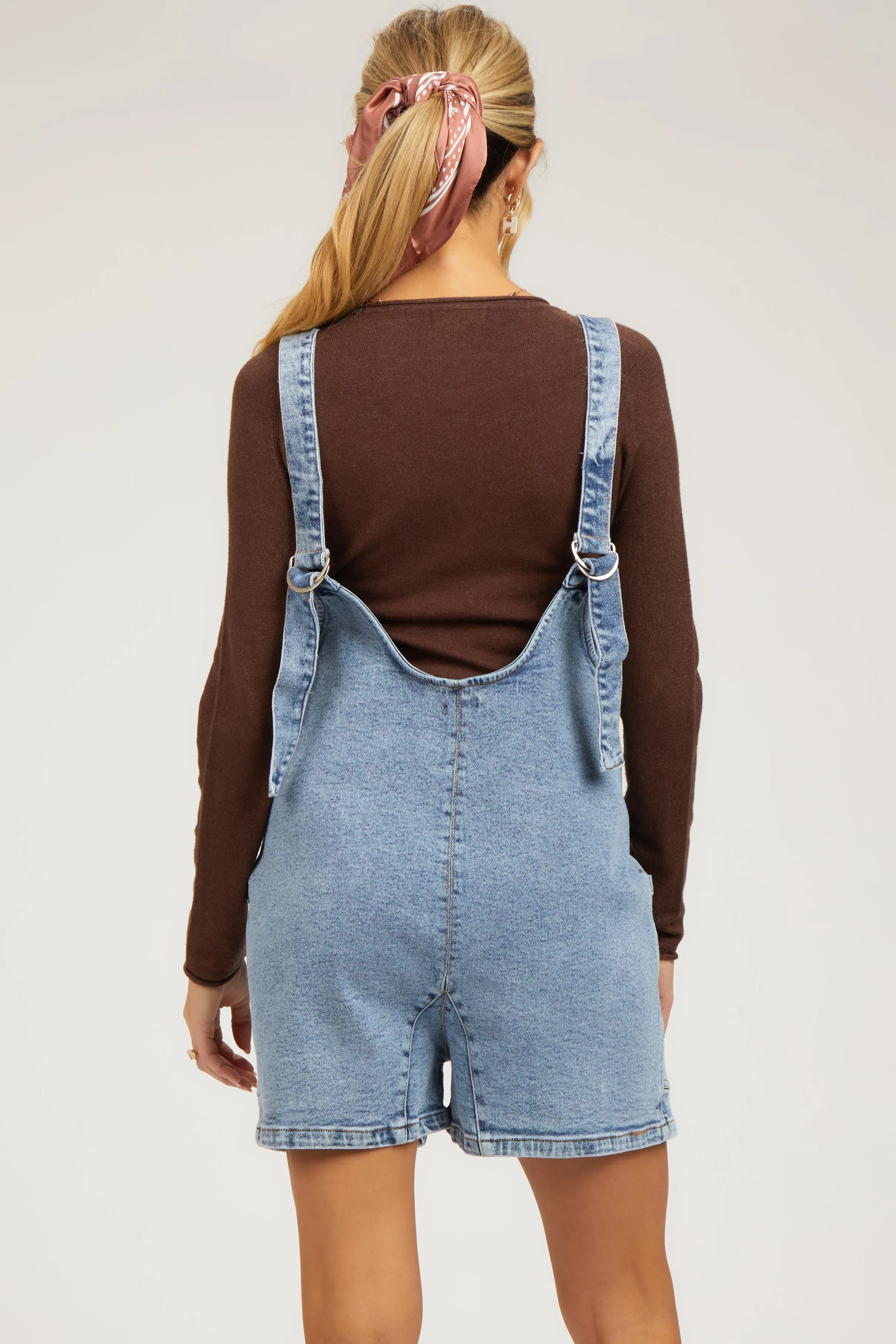 Light Blue Denim Scoop Neck Maternity Short Overall sold by Pinkblush product image thumbnail 3