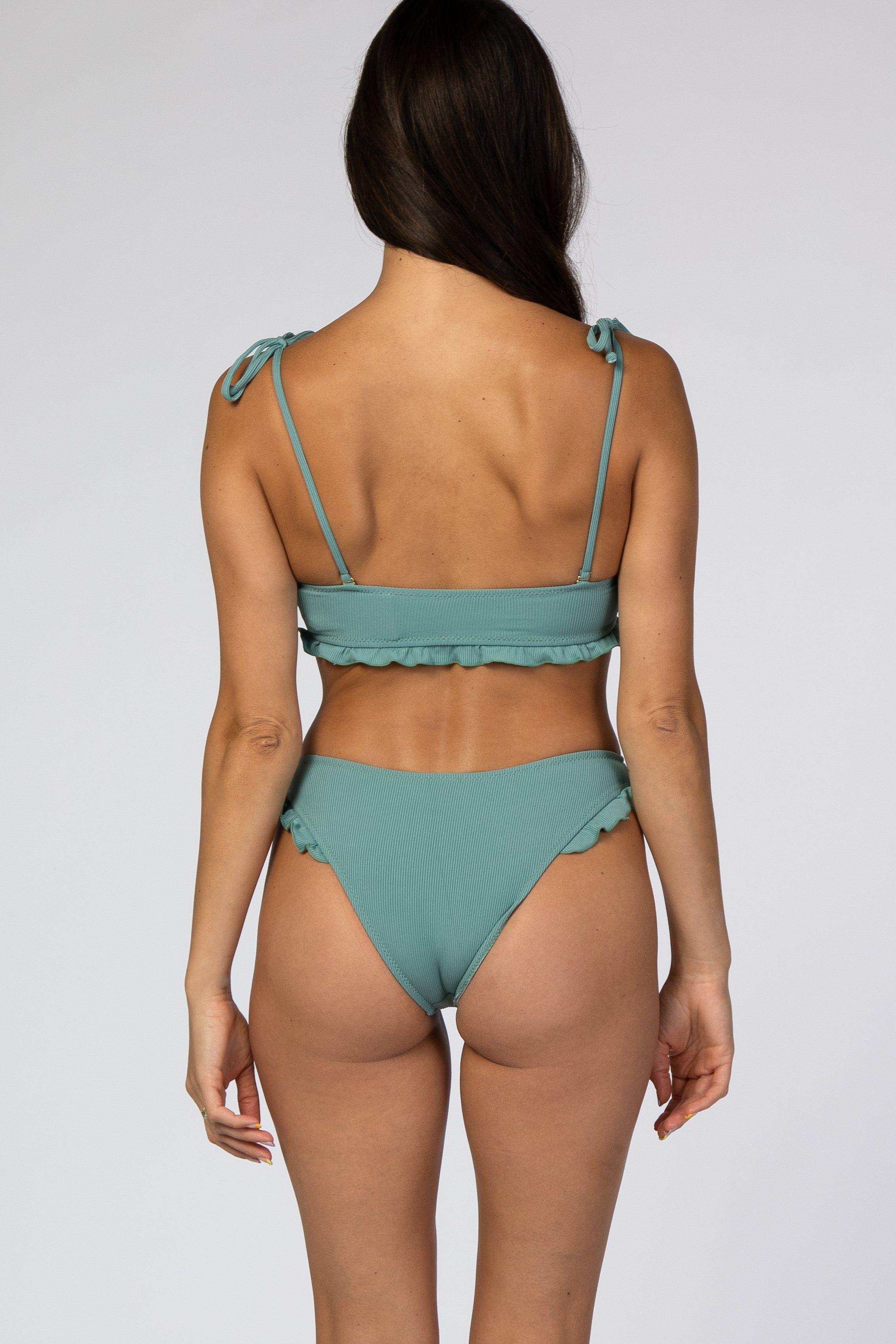 Sage Ribbed Ruffle Accent Bikini Set sold by Pinkblush product image thumbnail 3