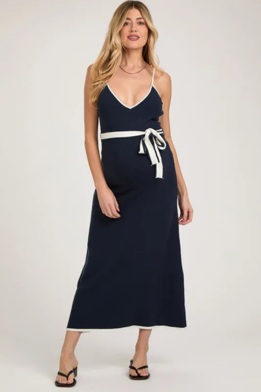 Navy Contrast Piping Maternity Midi Dress sold by Pinkblush