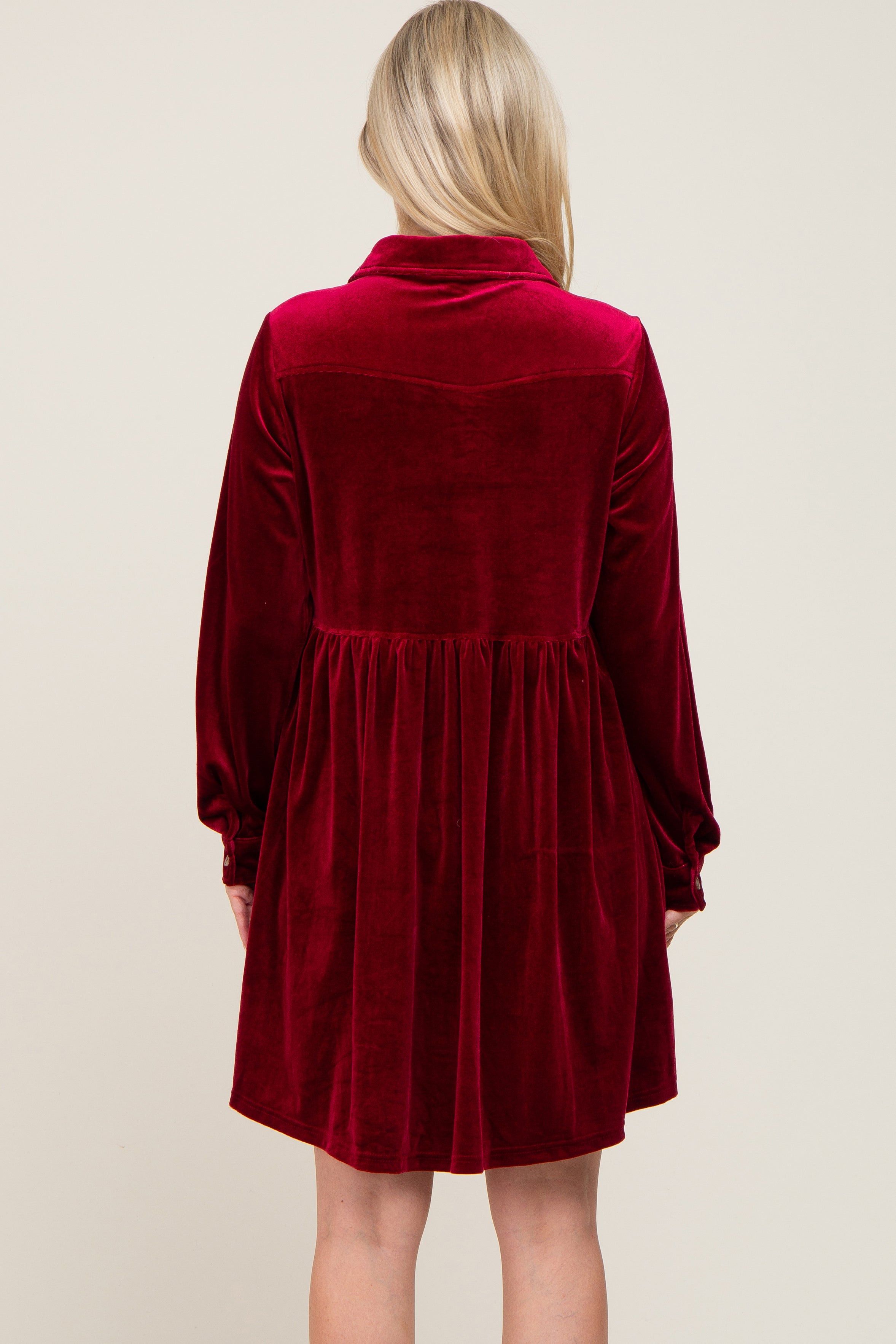 Burgundy Velvet Button Down Maternity Mini Dress sold by Pinkblush product image thumbnail 3