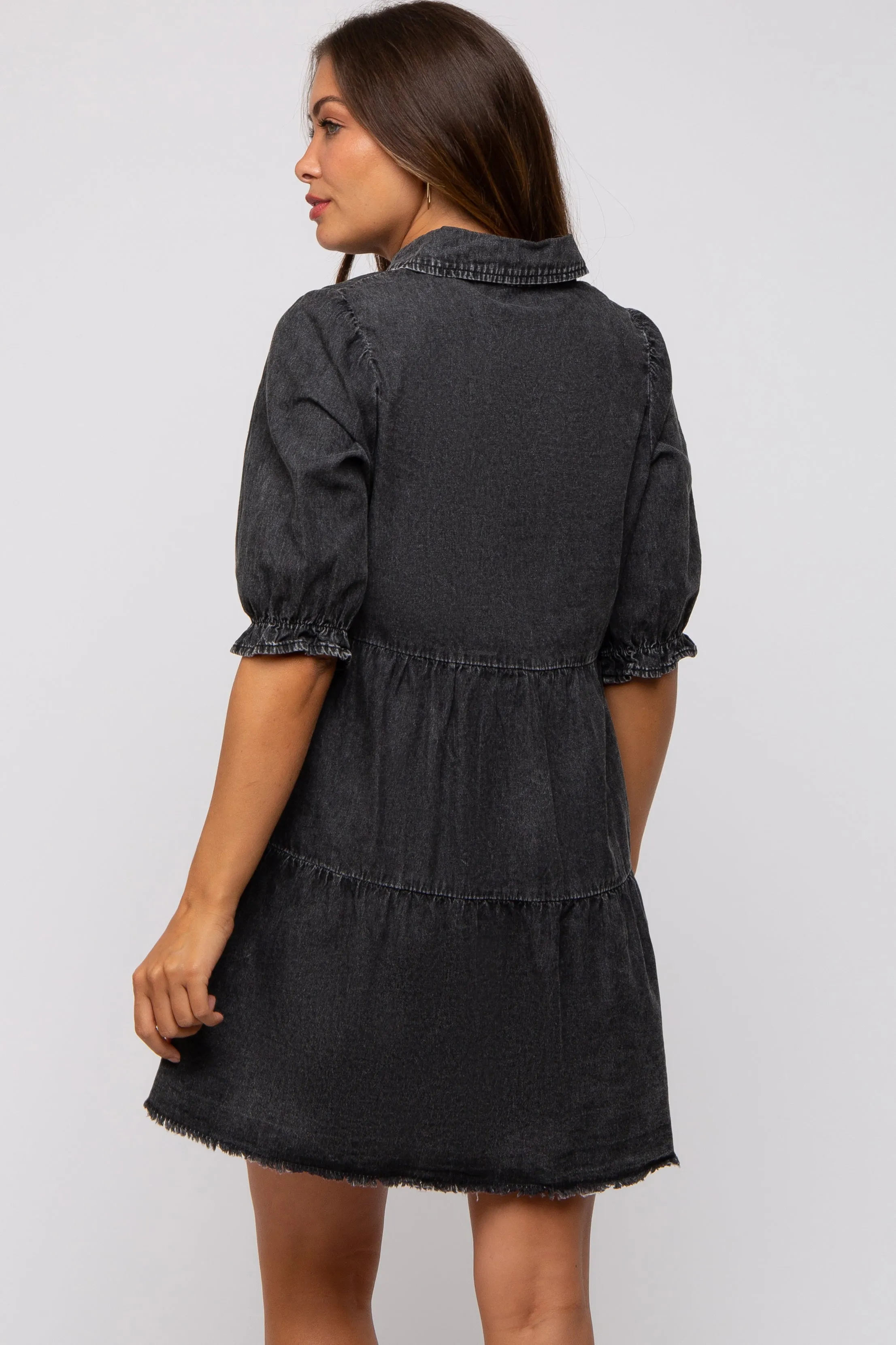 Black Chambray Maternity Tiered Shirt Dress sold by Pinkblush product image thumbnail 3