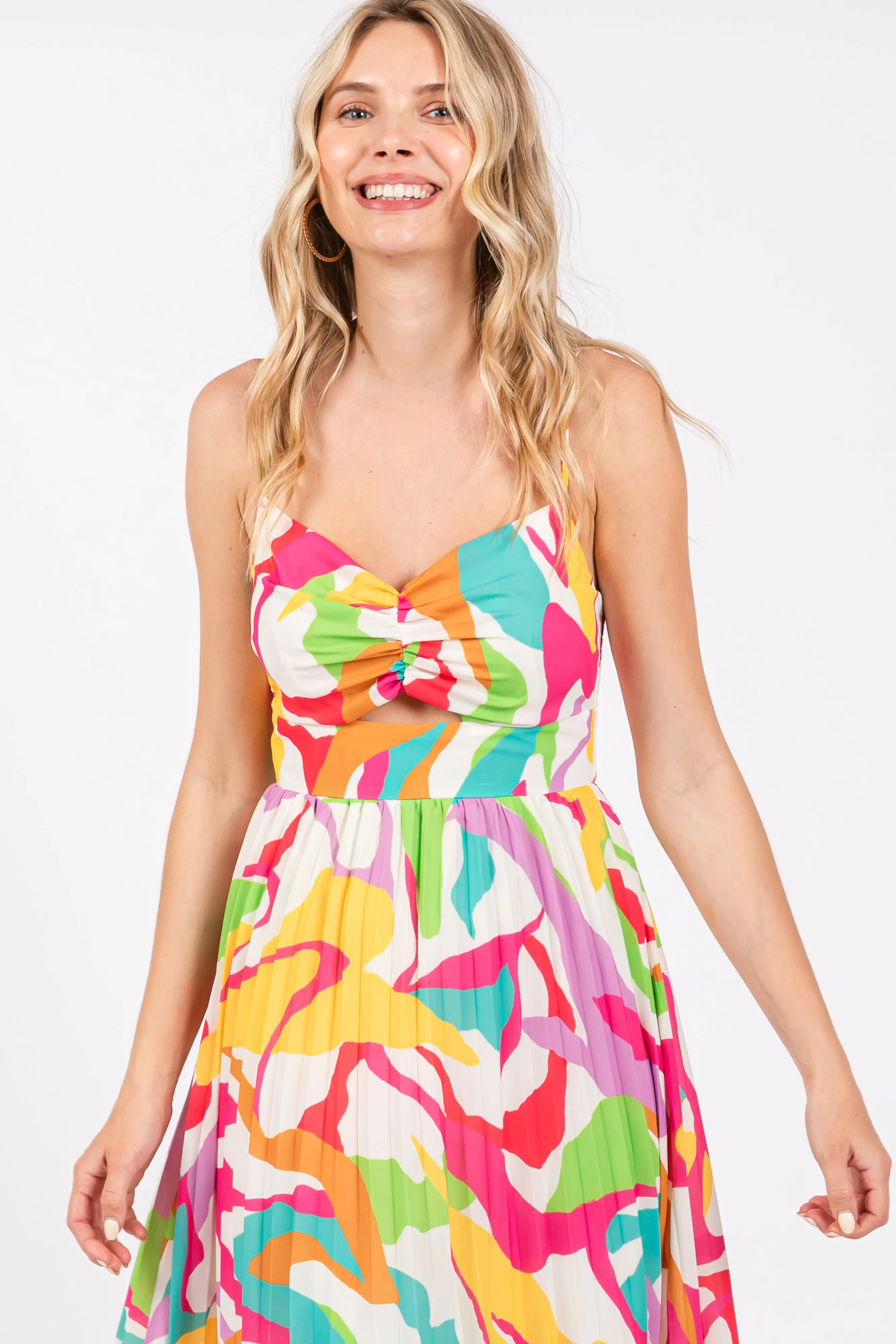 Ivory Printed Sleeveless Front Twist Maxi Dress sold by Pinkblush product image thumbnail 4