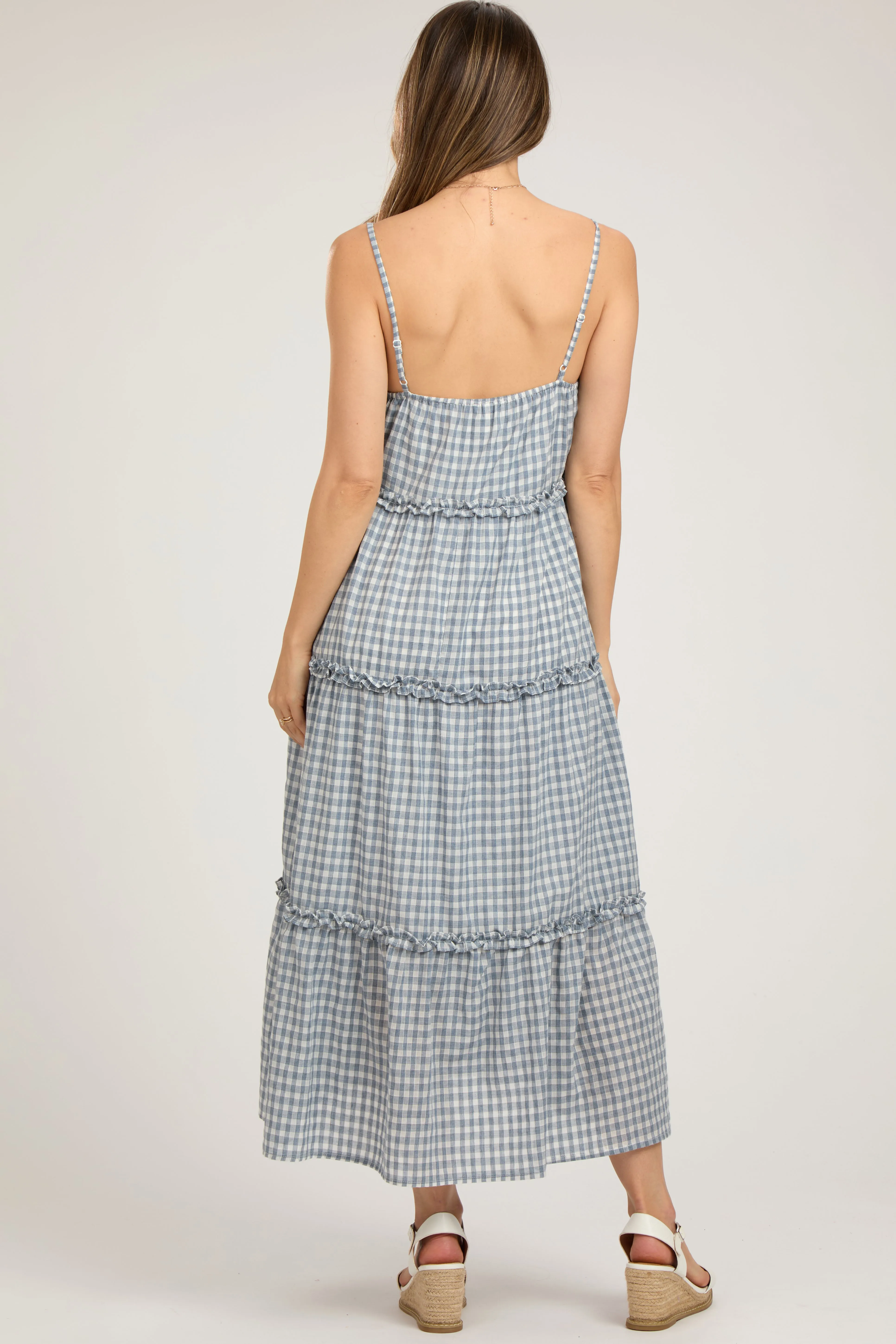 Blue Gingham Ruffle Tiered Maternity Midi Dress sold by Pinkblush product image thumbnail 4