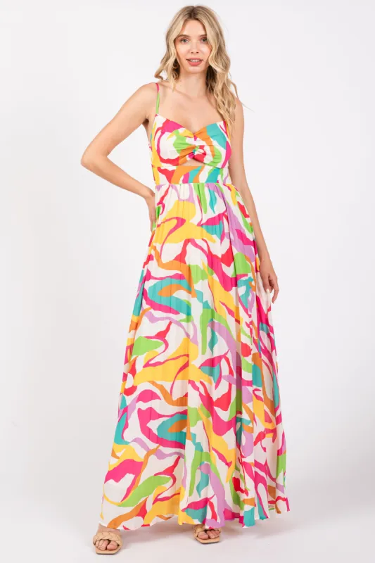 Ivory Printed Sleeveless Front Twist Maxi Dress sold by Pinkblush