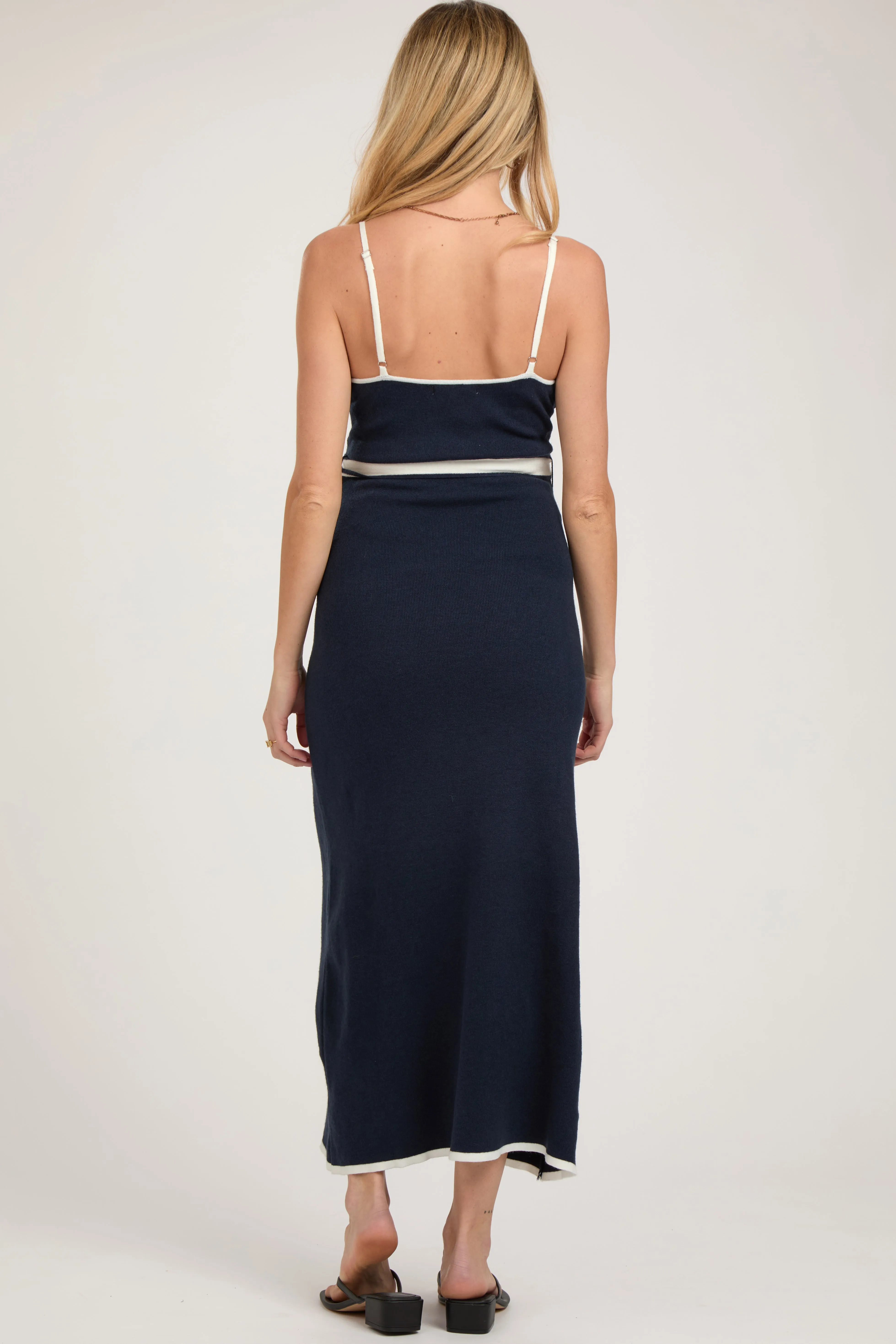 Navy Contrast Piping Maternity Midi Dress sold by Pinkblush product image thumbnail 3