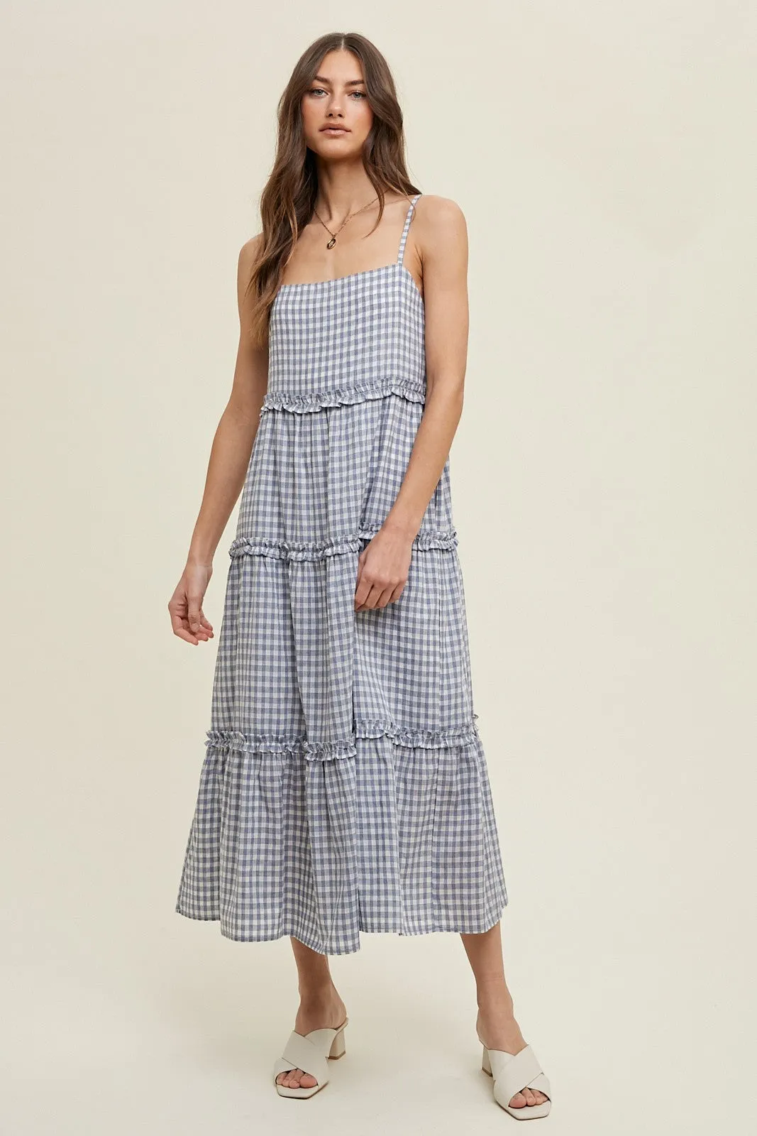 Blue Gingham Ruffle Tiered Maternity Midi Dress sold by Pinkblush product image thumbnail 5