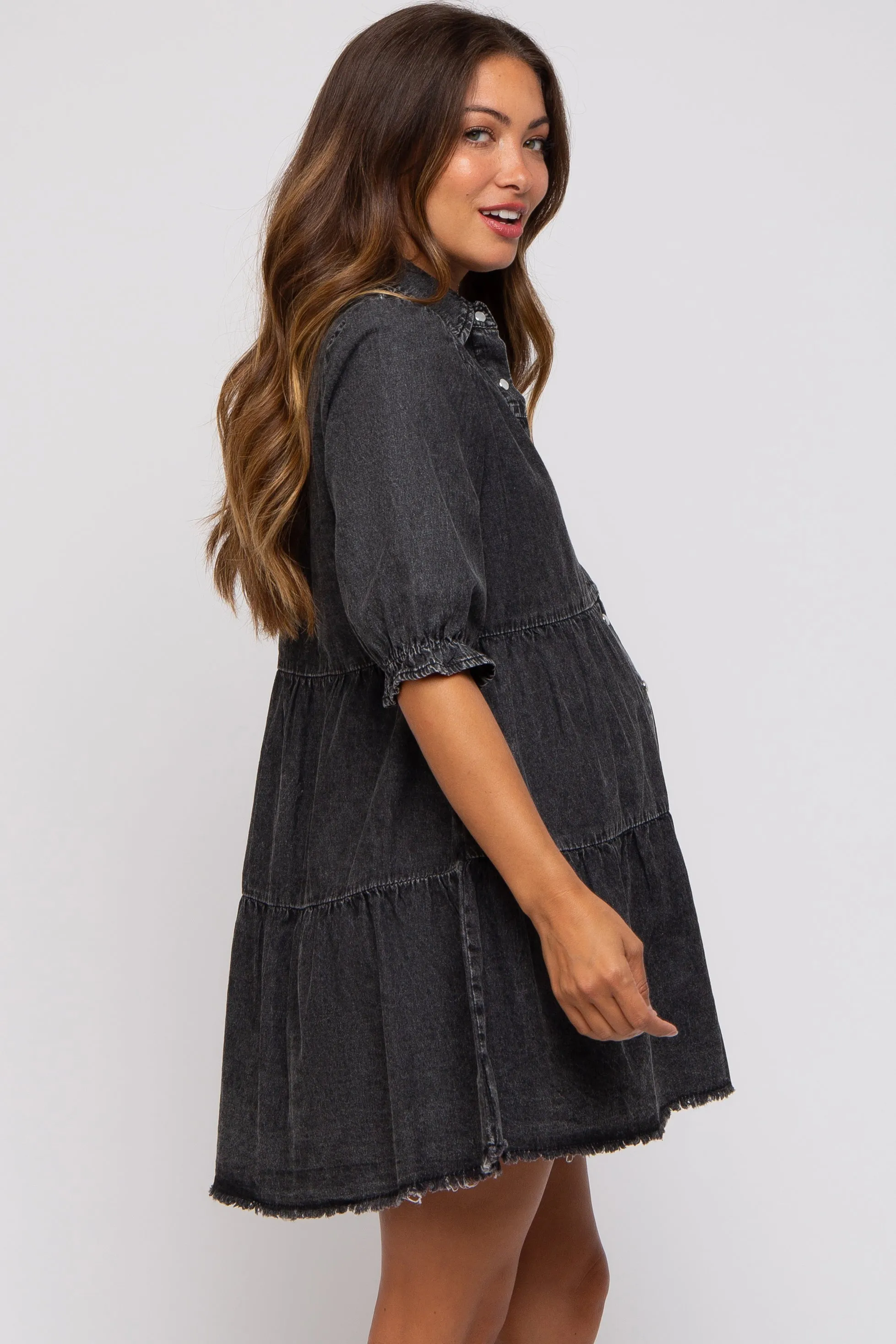 Black Chambray Maternity Tiered Shirt Dress sold by Pinkblush product image thumbnail 2
