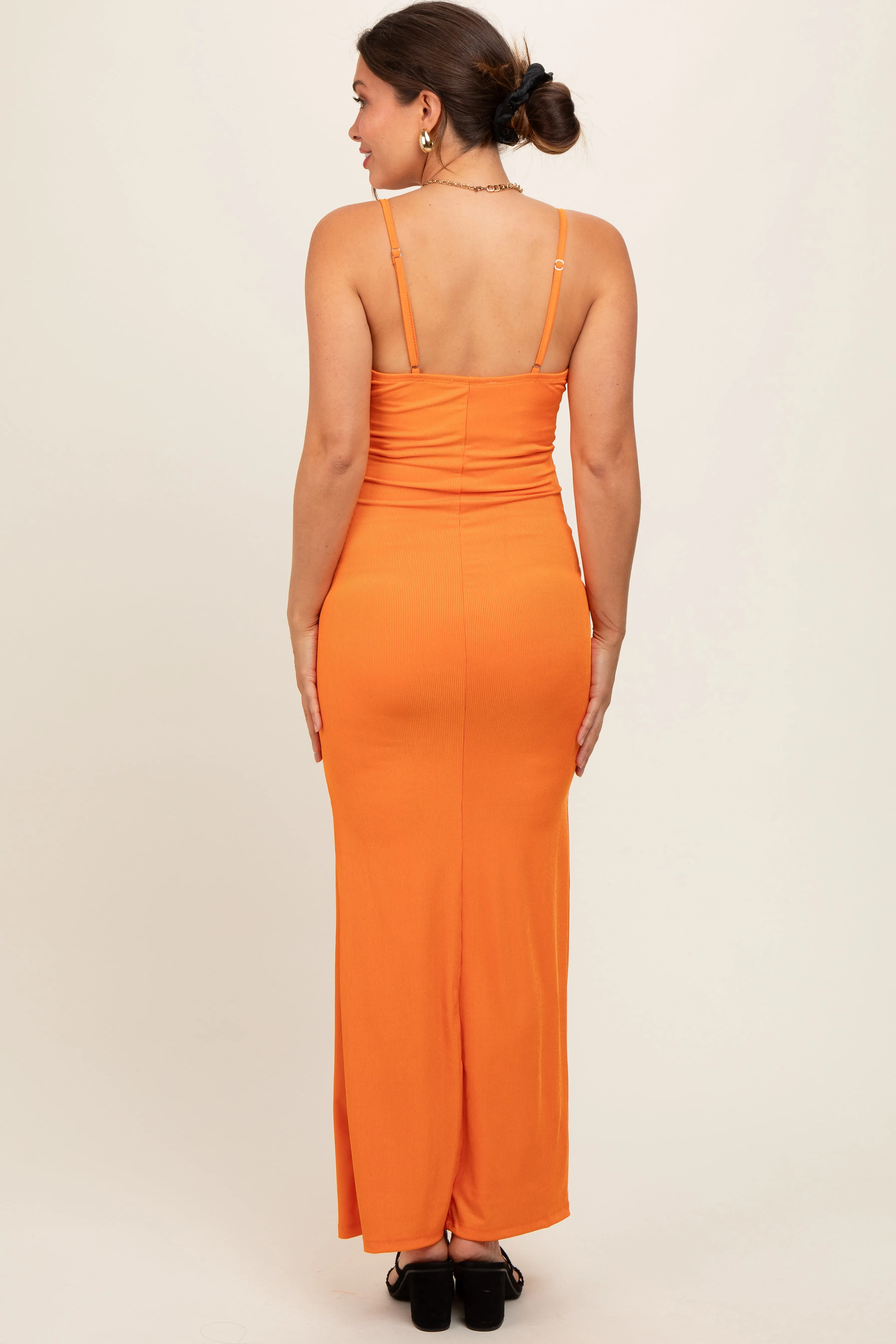 Orange Ribbed Fitted Maternity Maxi Dress sold by Pinkblush product image thumbnail 3