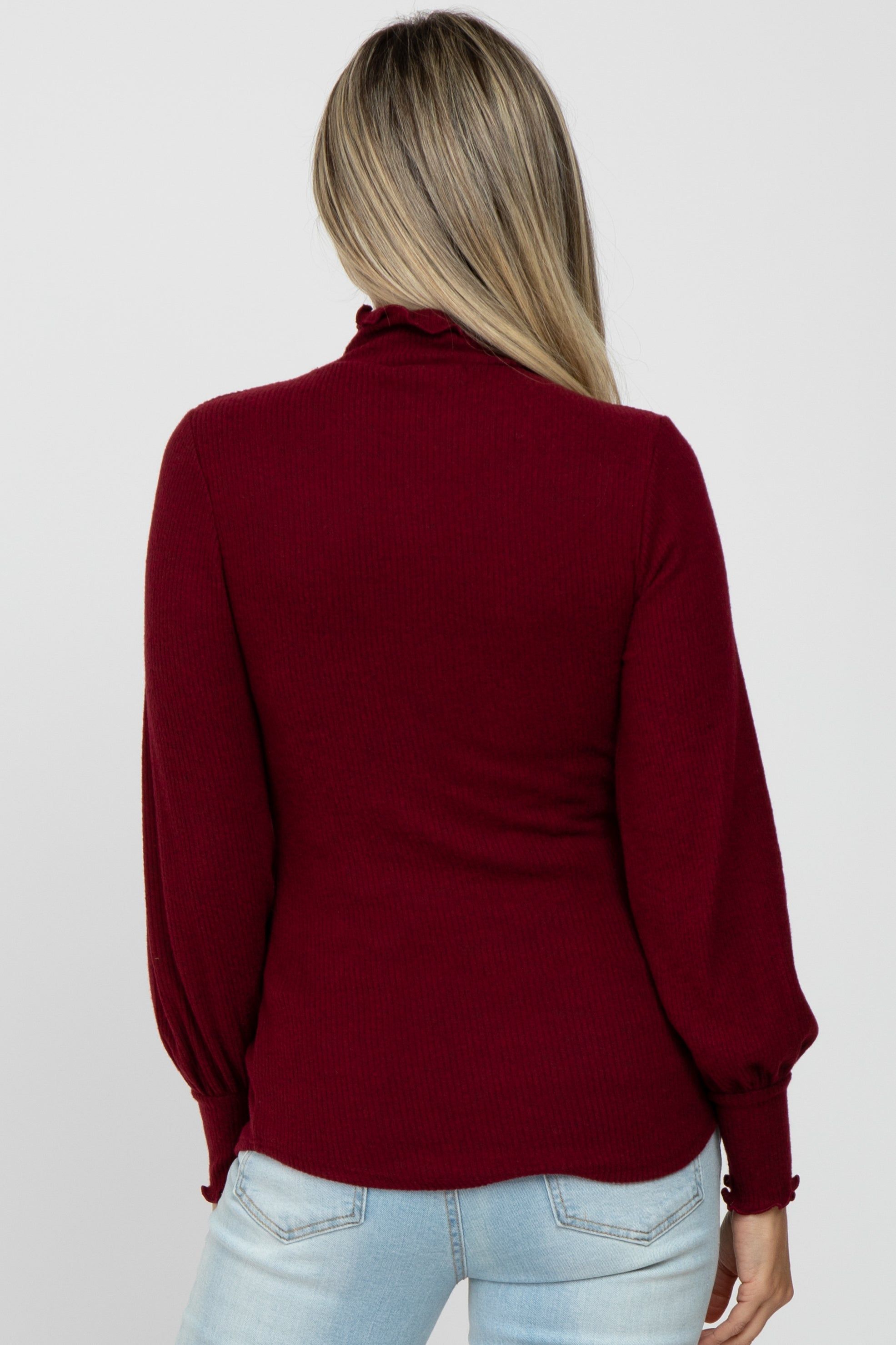 Burgundy Brushed Ribbed Mock Neck Maternity Top sold by Pinkblush product image thumbnail 4
