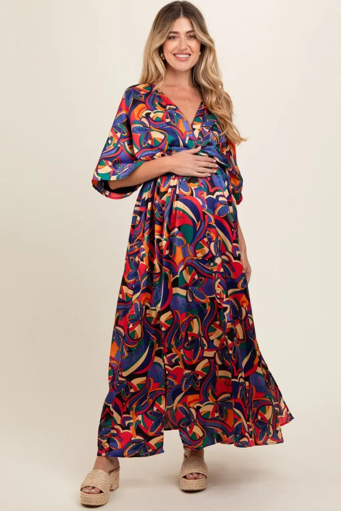 Black Abstract Back Tie Maternity Maxi Dress sold by Pinkblush