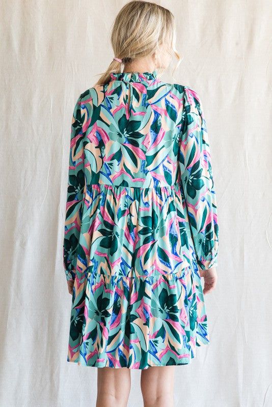 Teal Floral Ruffle Mock Neck Dress sold by Pinkblush product image thumbnail 2