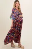 Black Abstract Back Tie Maternity Maxi Dress sold by Pinkblush