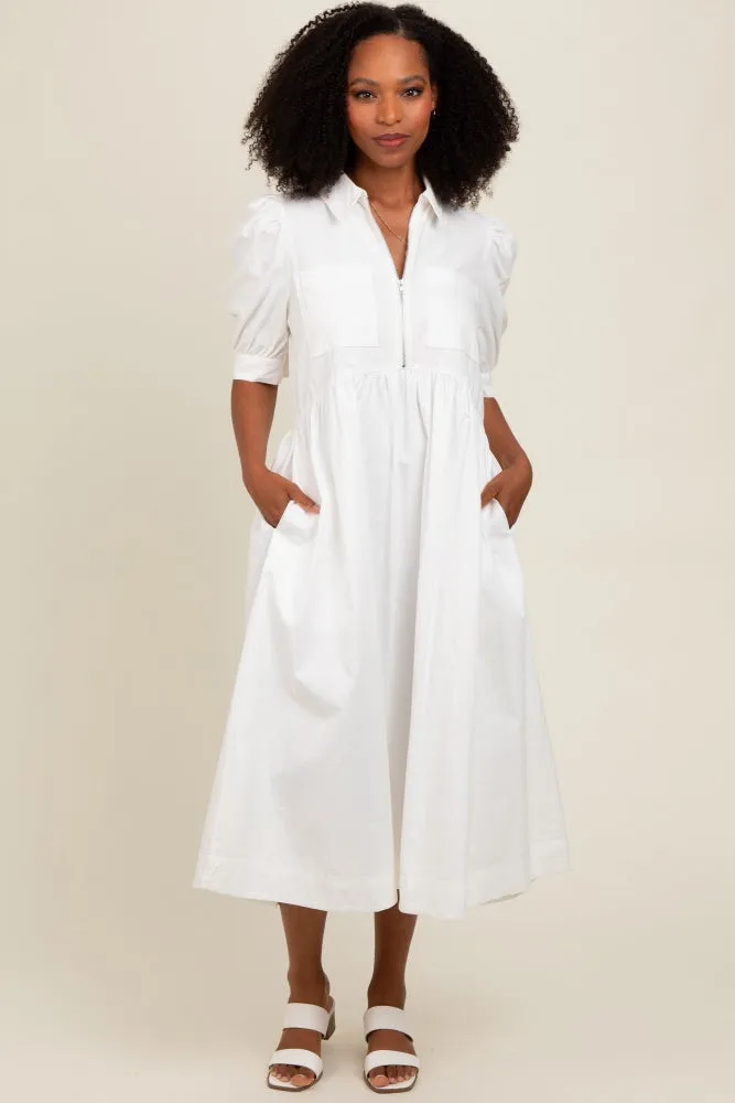 White Half Zip Maternity Midi Dress sold by Pinkblush product image thumbnail 4