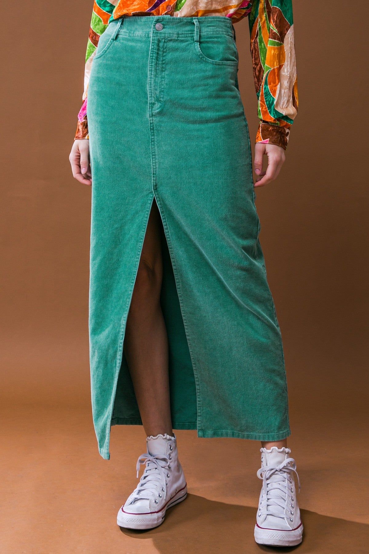 Green Front Slit Maxi Skirt sold by Pinkblush product image thumbnail 2
