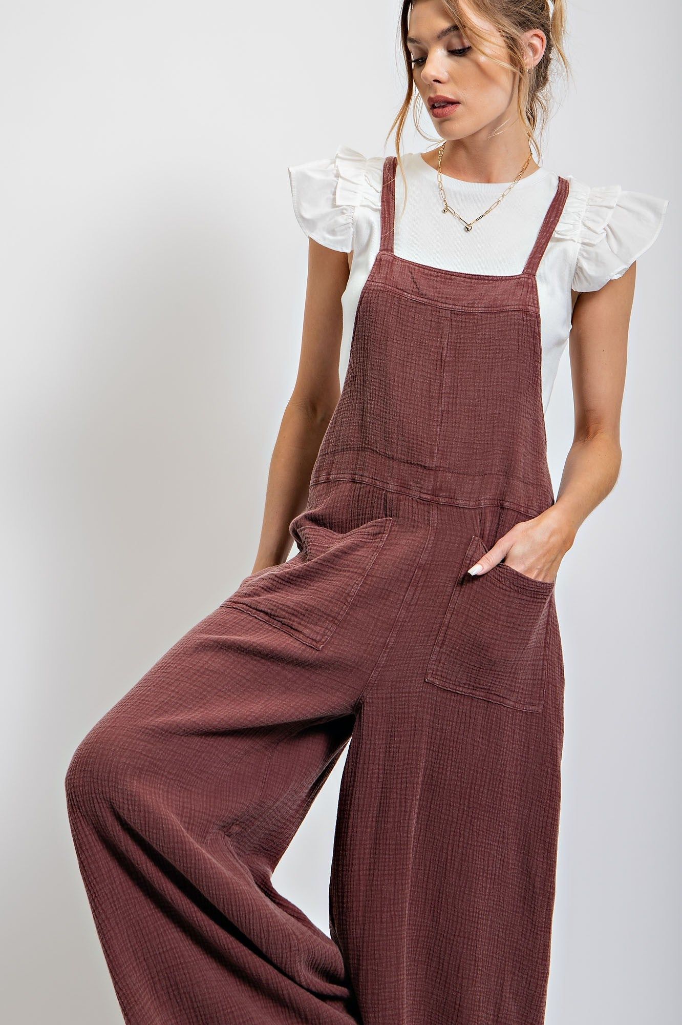 Faded Plum Washed Cotton Jumpsuit/Overalls sold by Pinkblush product image thumbnail 3