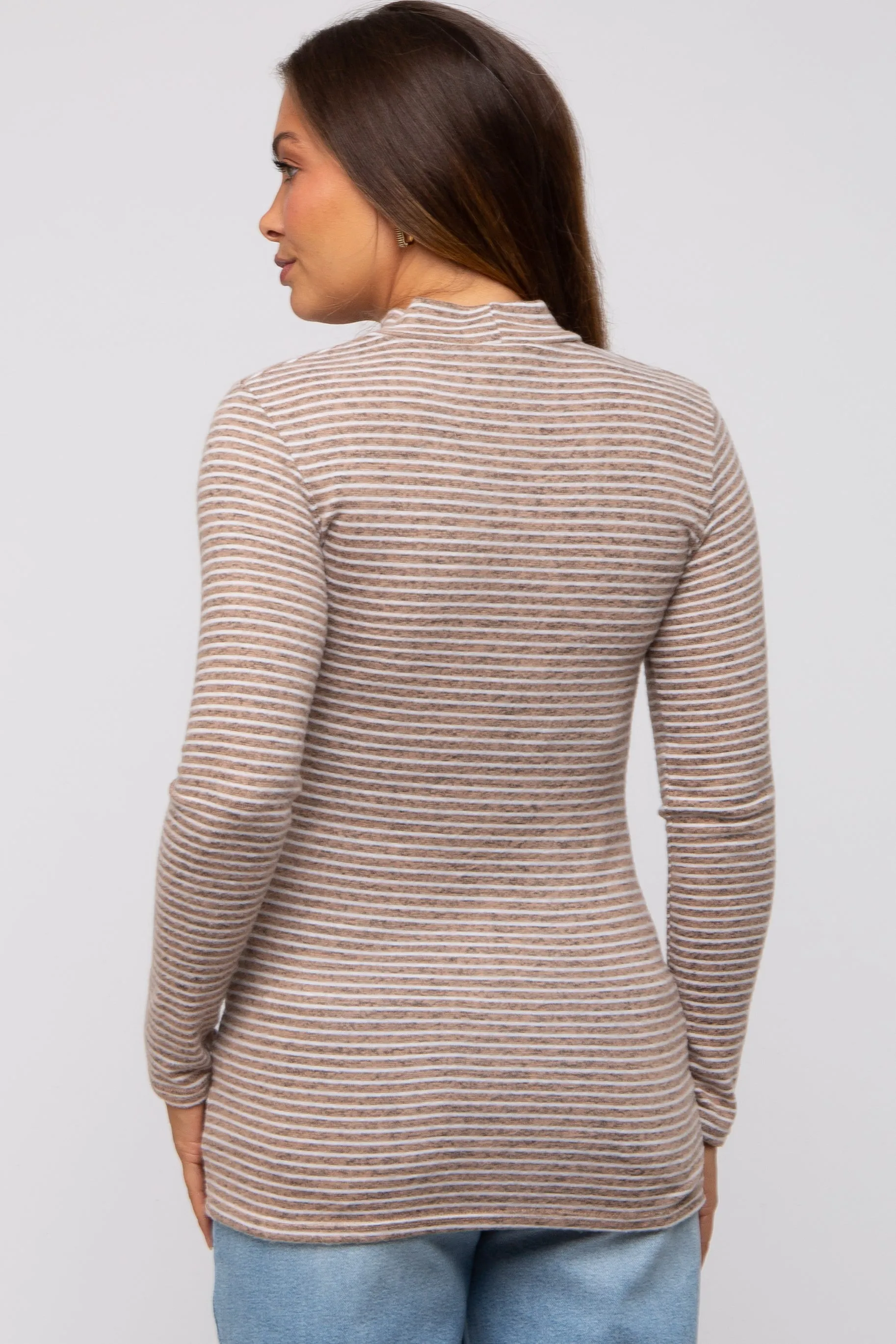 Taupe Striped Long Sleeve Mock Neck Maternity Top sold by Pinkblush product image thumbnail 3