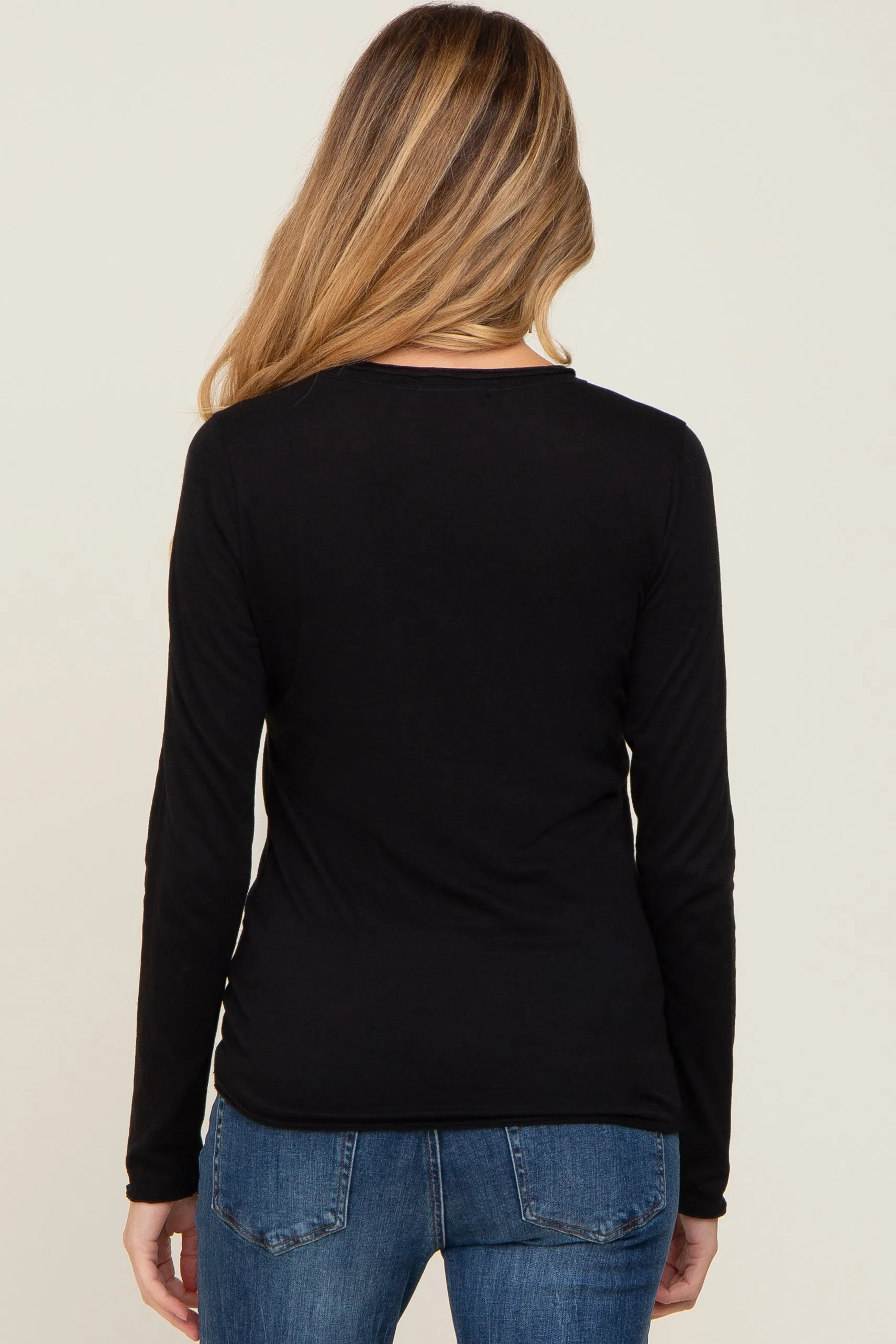 Black Basic Raw Hem Maternity Long Sleeve Top sold by Pinkblush product image thumbnail 3