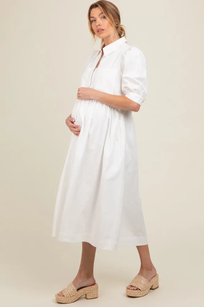 White Half Zip Maternity Midi Dress sold by Pinkblush product image thumbnail 2
