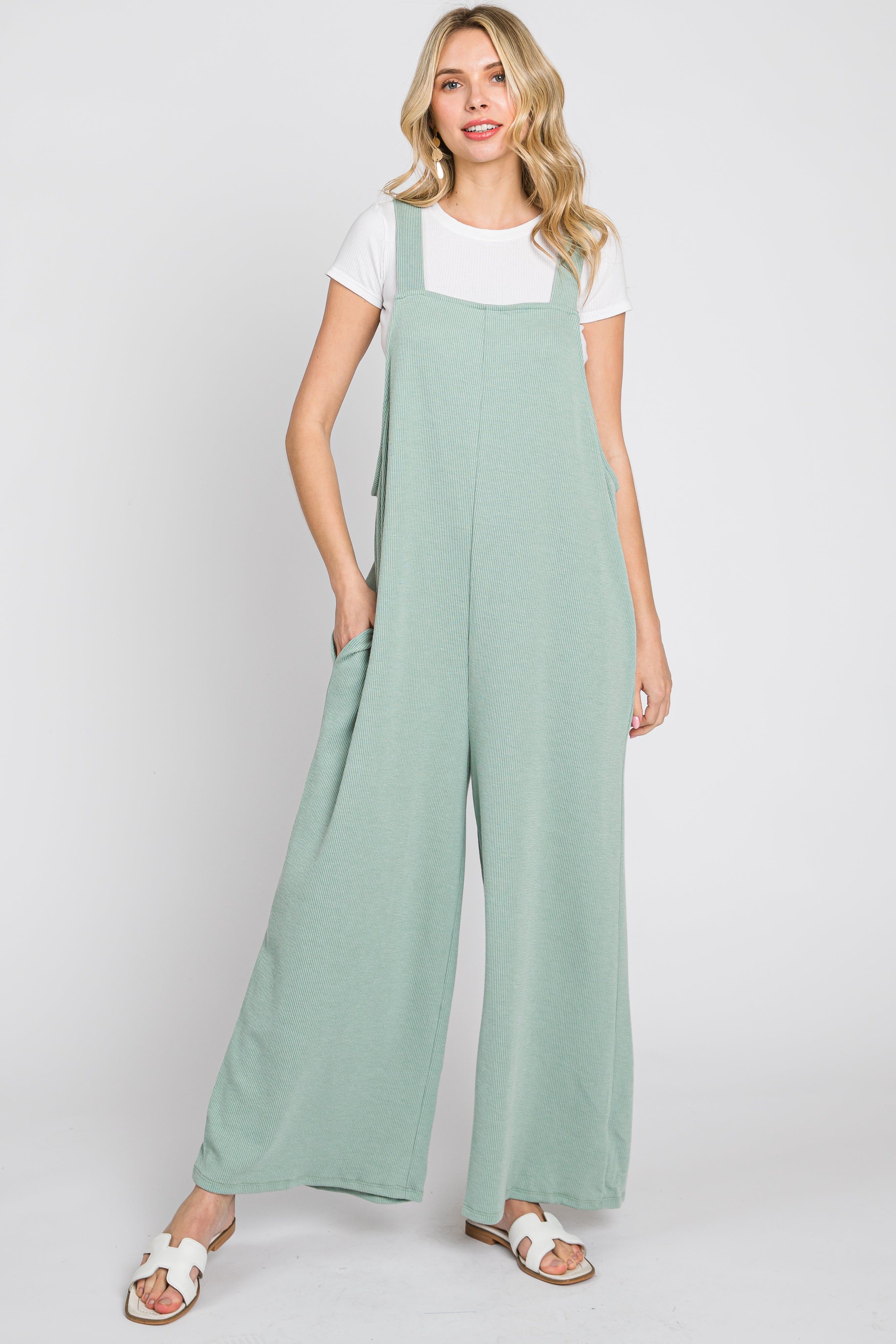 Mint Green Ribbed Wide Leg Jumpsuit sold by Pinkblush product image thumbnail 2