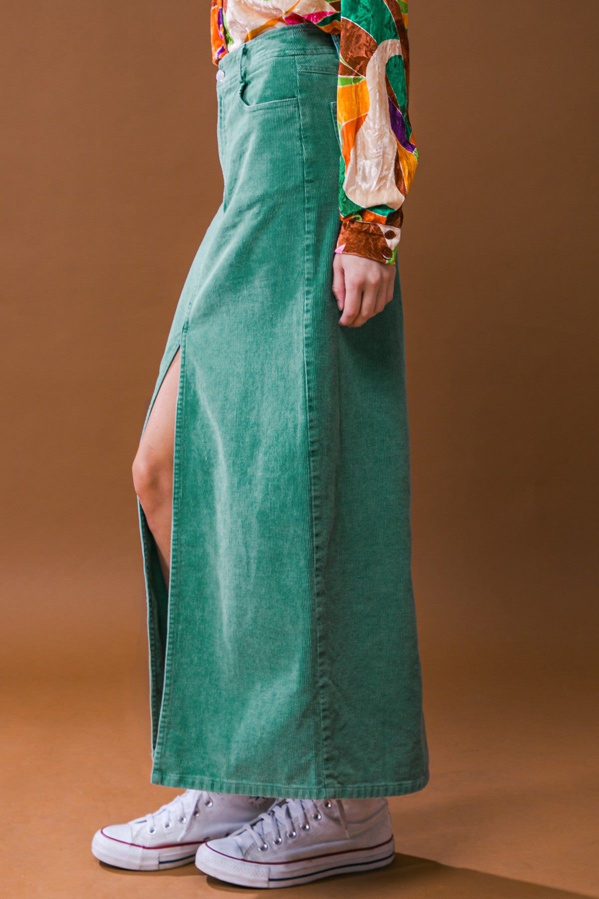 Green Front Slit Maxi Skirt sold by Pinkblush product image thumbnail 3