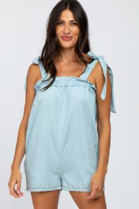 Light Blue Chambray Shoulder Tie Romper sold by Pinkblush