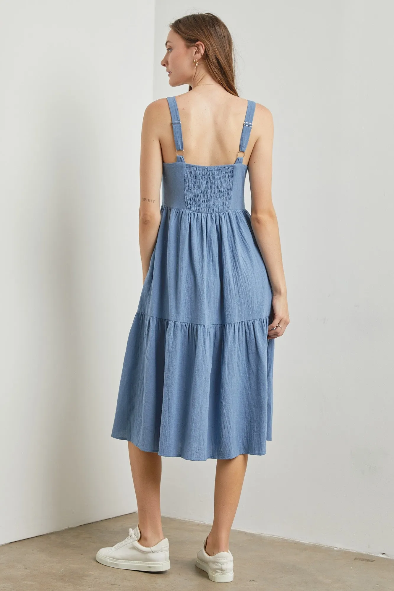 Blue Sweetheart Neck Button Front Tiered Midi Dress sold by Pinkblush product image thumbnail 3