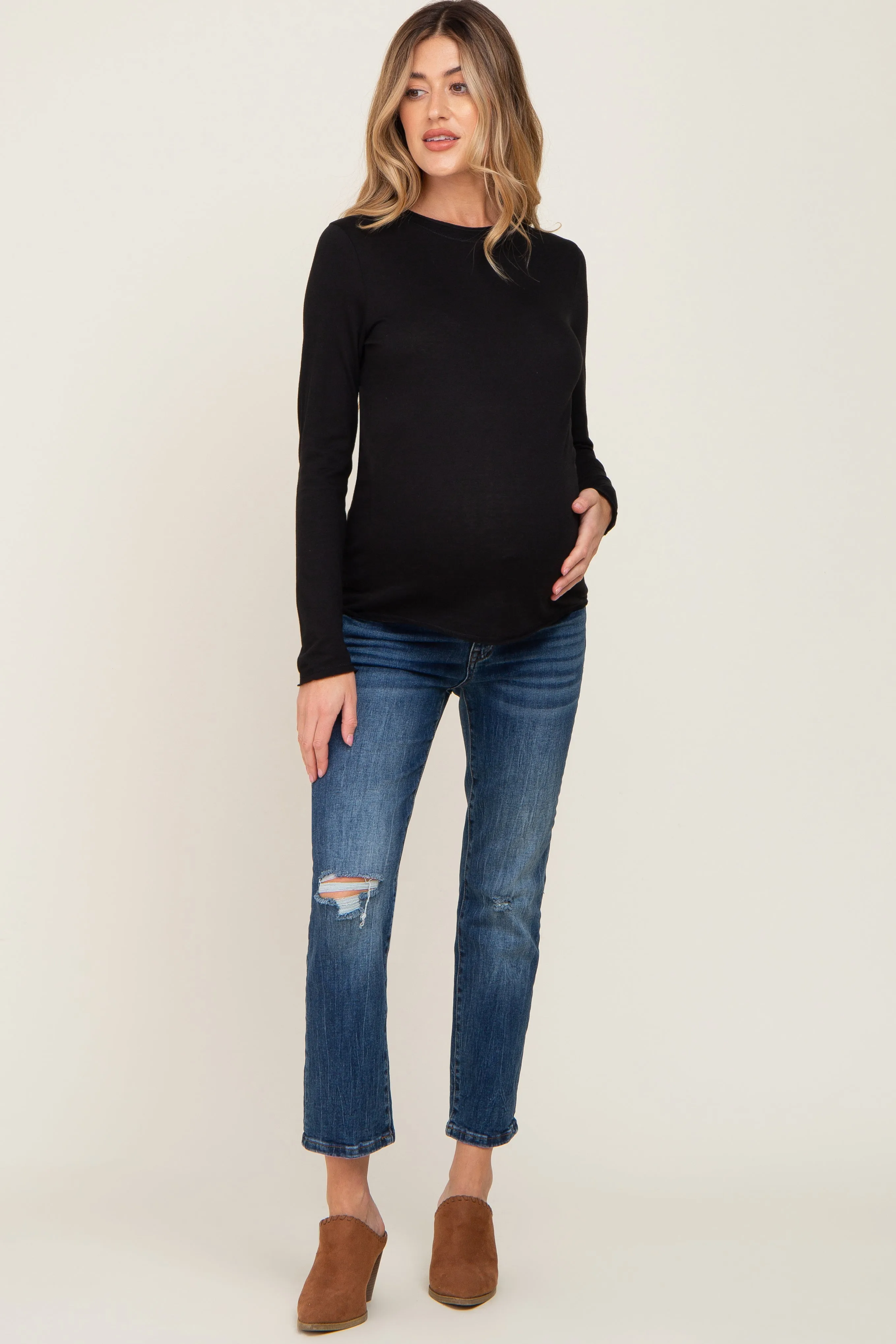 Black Basic Raw Hem Maternity Long Sleeve Top sold by Pinkblush product image thumbnail 4