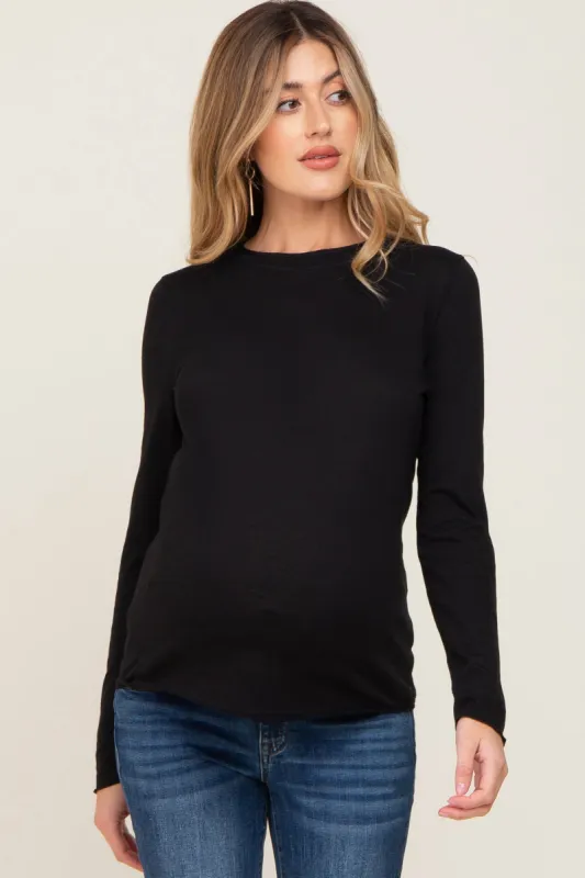 Black Basic Raw Hem Maternity Long Sleeve Top sold by Pinkblush