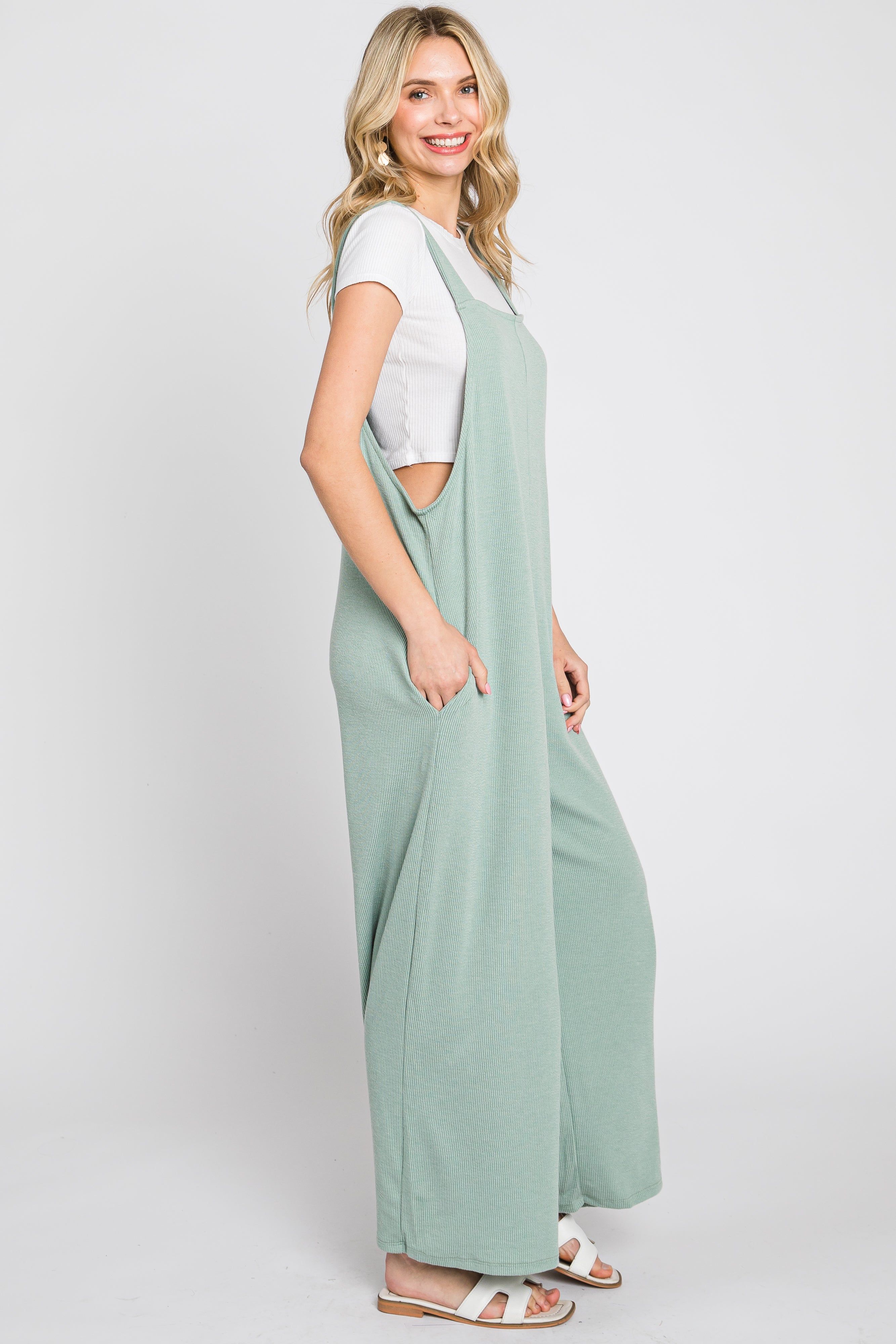Mint Green Ribbed Wide Leg Jumpsuit sold by Pinkblush product image thumbnail 3