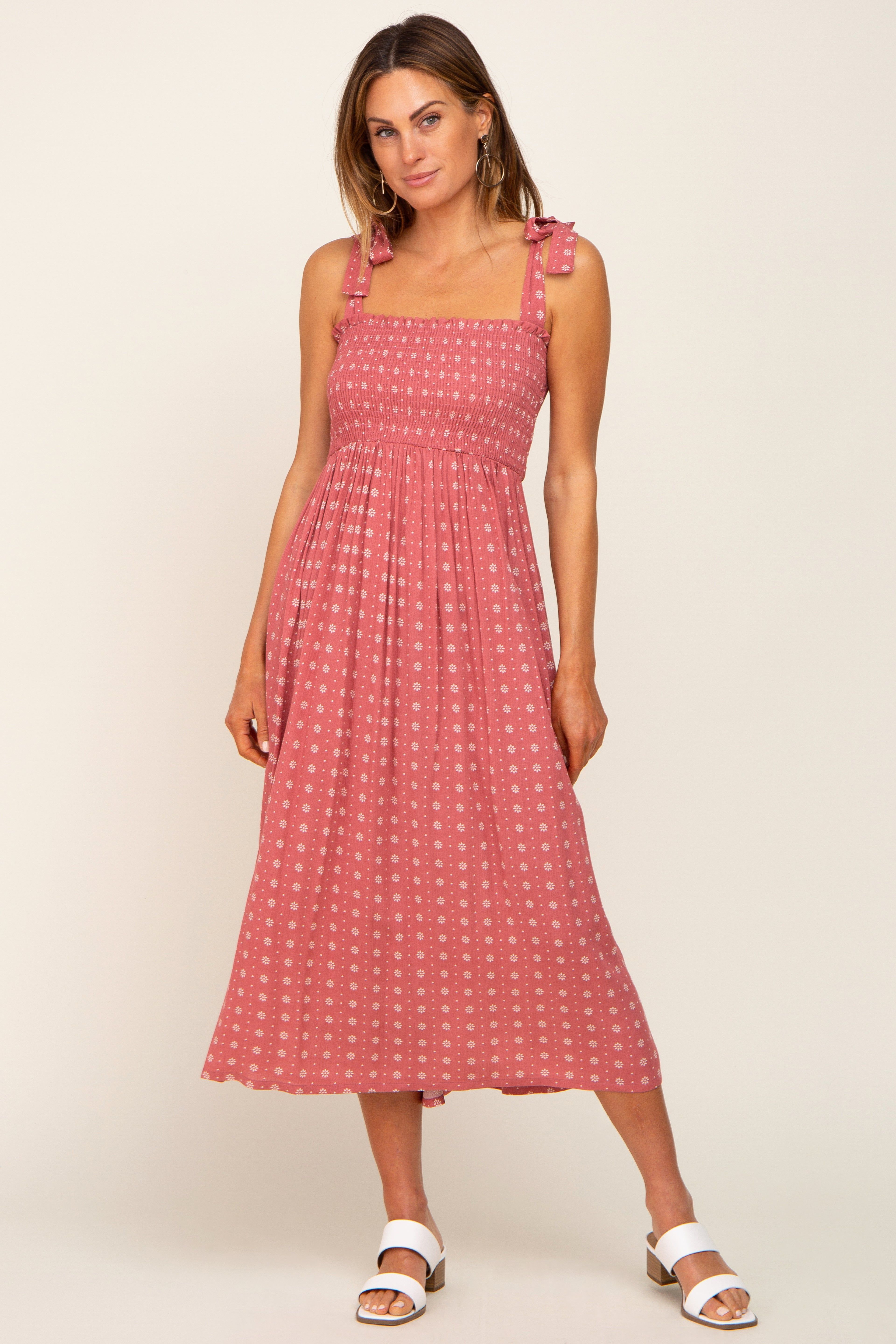 Mauve Floral Sleeveless Midi Dress sold by Pinkblush