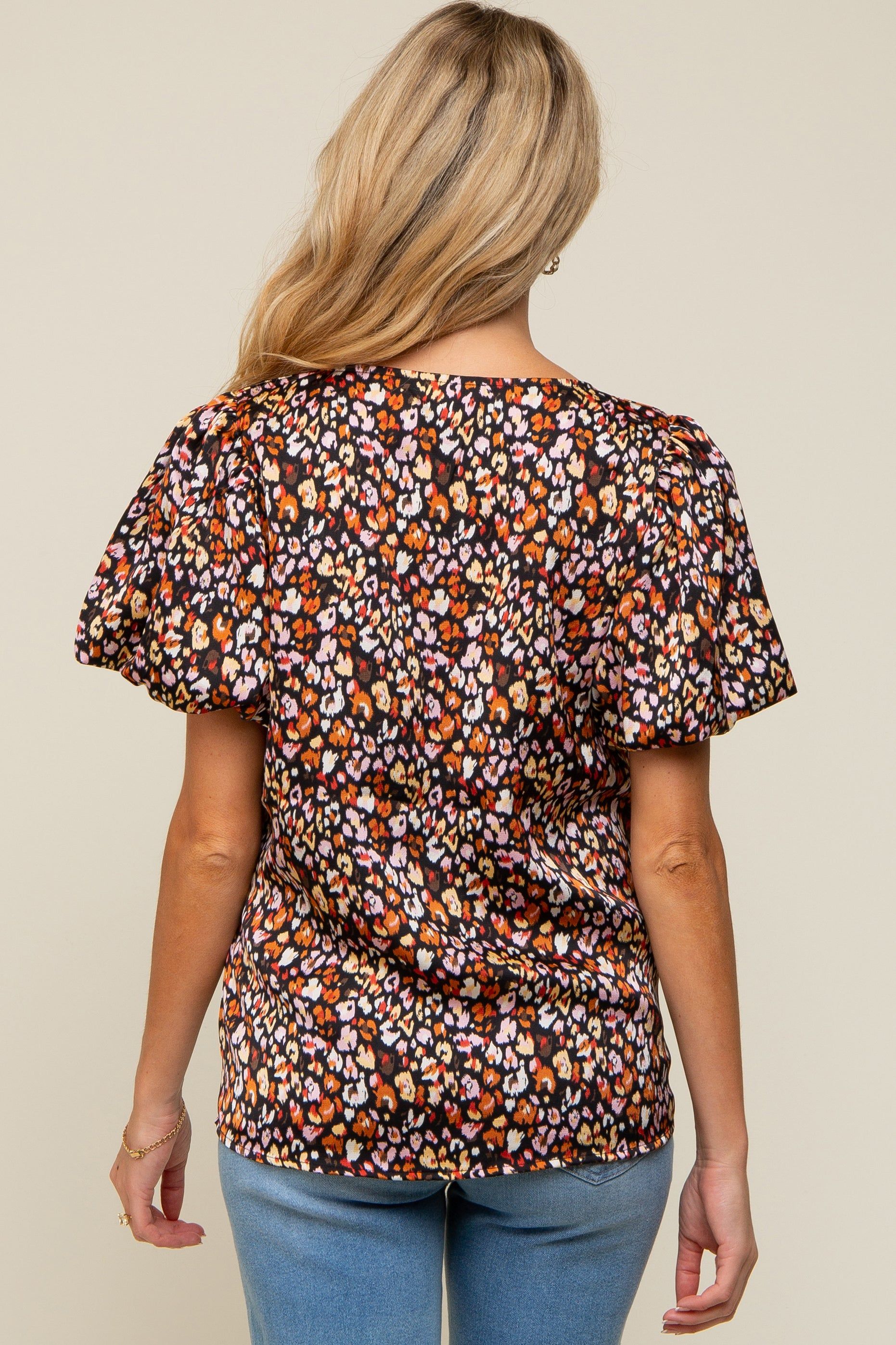 Black Animal Print Puff Sleeve Maternity Top sold by Pinkblush product image thumbnail 4