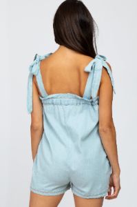Light Blue Chambray Shoulder Tie Romper sold by Pinkblush