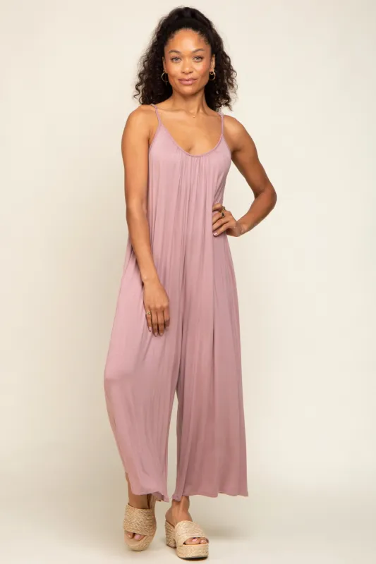 Mauve Basic Cropped Wide Leg Jumpsuit sold by Pinkblush