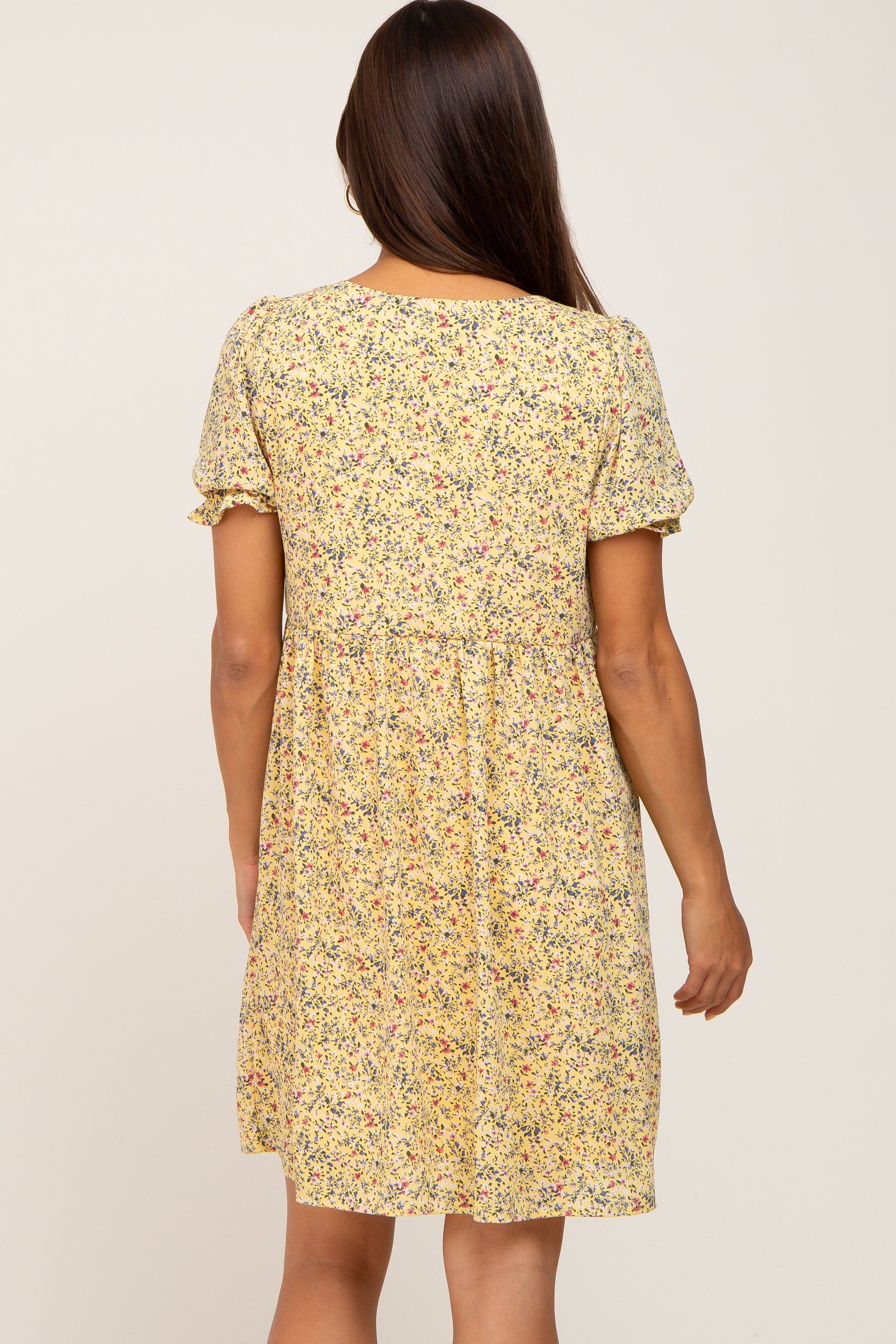 Yellow Floral V-Neck Button Maternity Dress sold by Pinkblush product image thumbnail 3