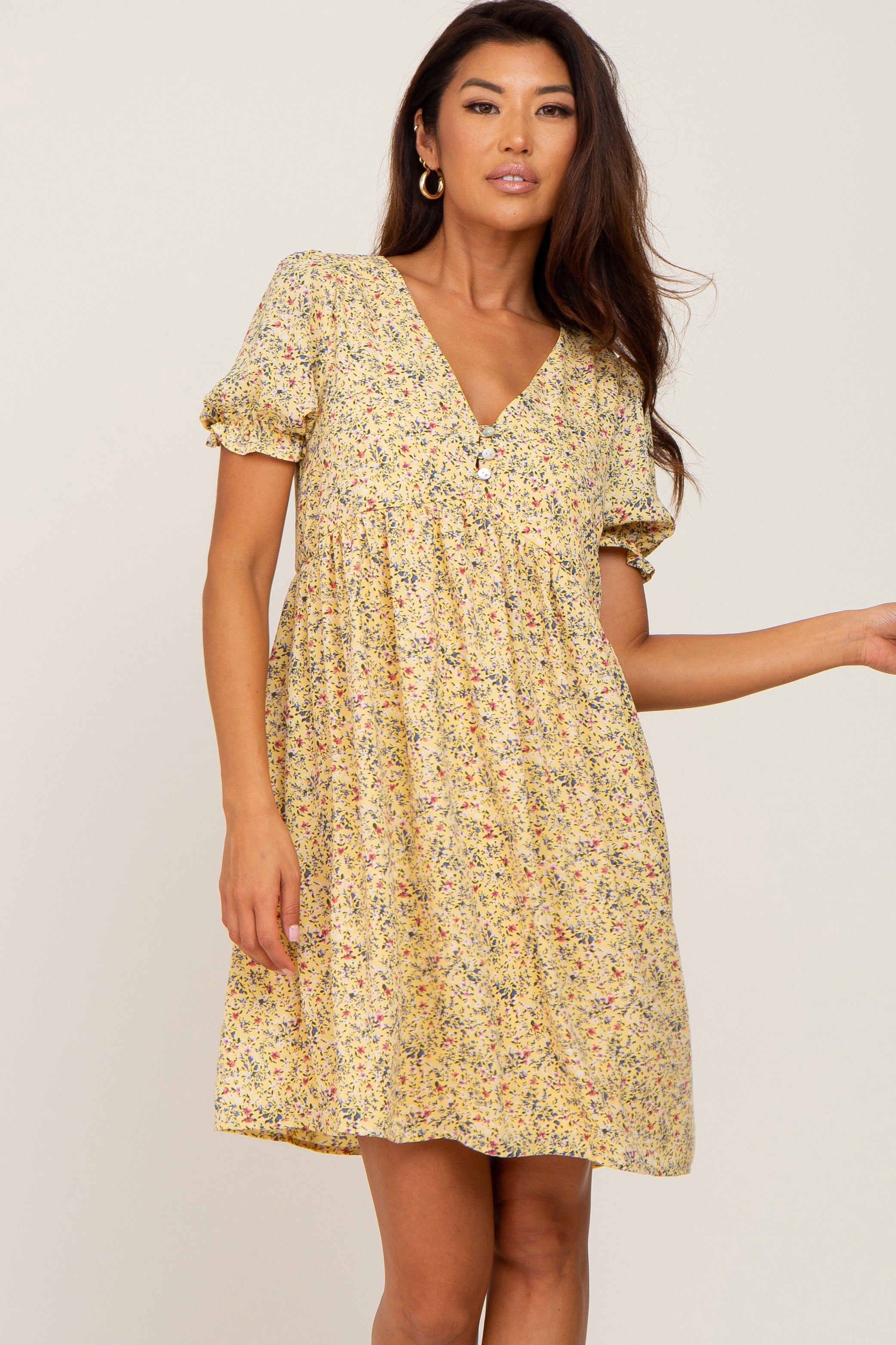 Yellow Floral V-Neck Button Maternity Dress sold by Pinkblush product image thumbnail 6