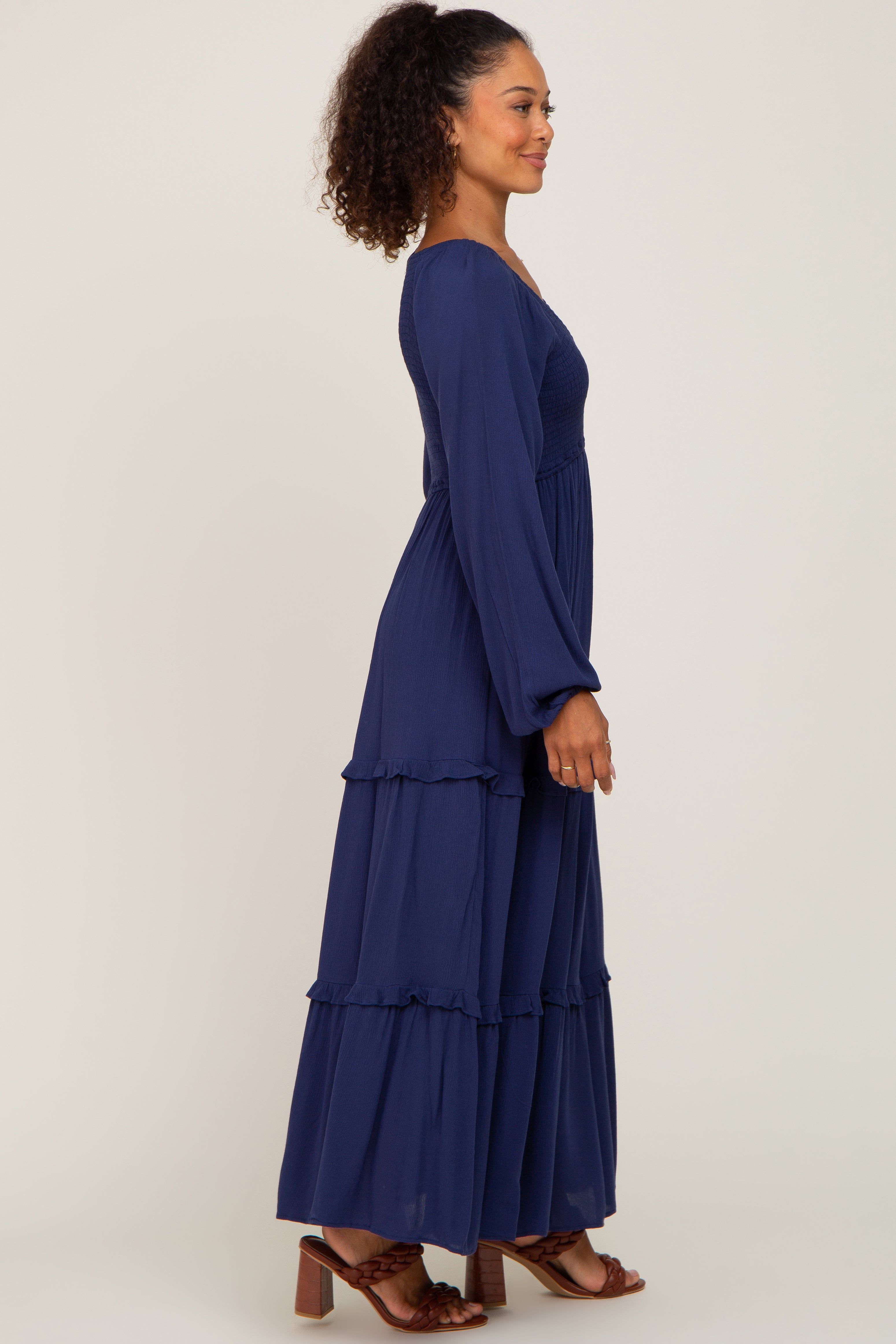 Navy Blue Smocked Tiered Midi Dress sold by Pinkblush product image thumbnail 2