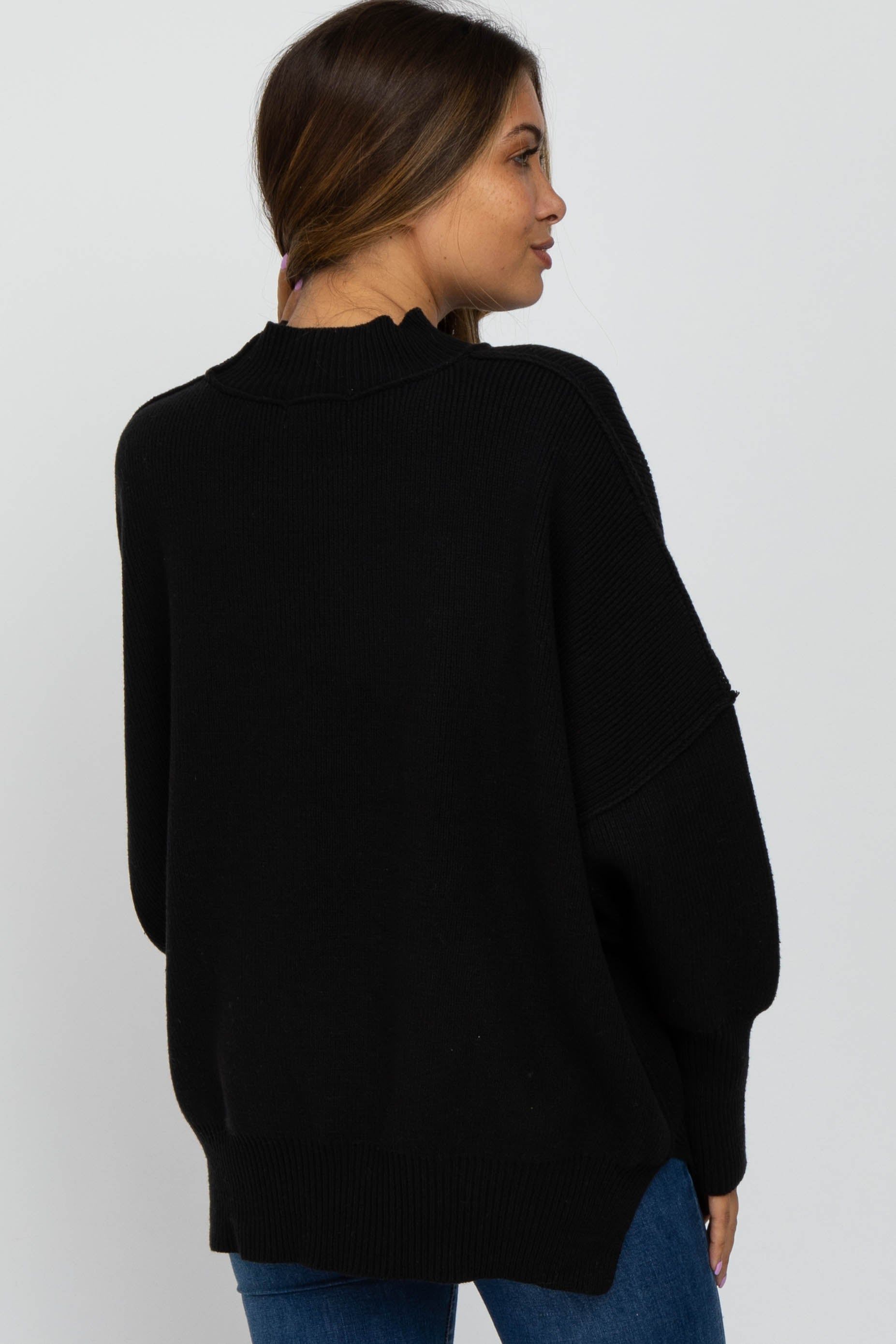 Black Mock Neck Exposed Seam Maternity Sweater sold by Pinkblush product image thumbnail 3