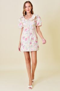 Multi Color Floral Print Collared Mini Dress sold by Pinkblush