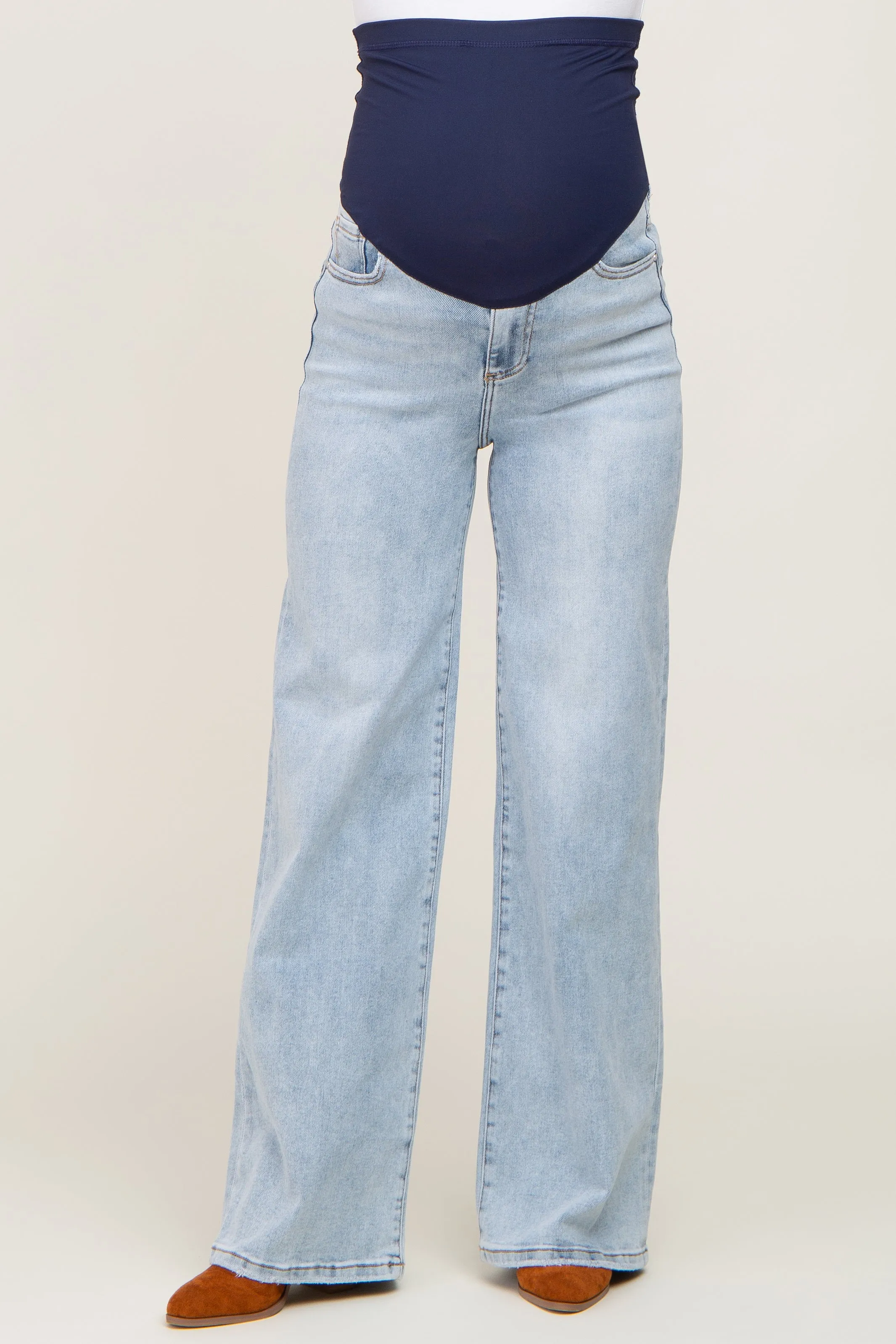 Light Blue Wide Leg Maternity Jeans sold by Pinkblush product image thumbnail 2