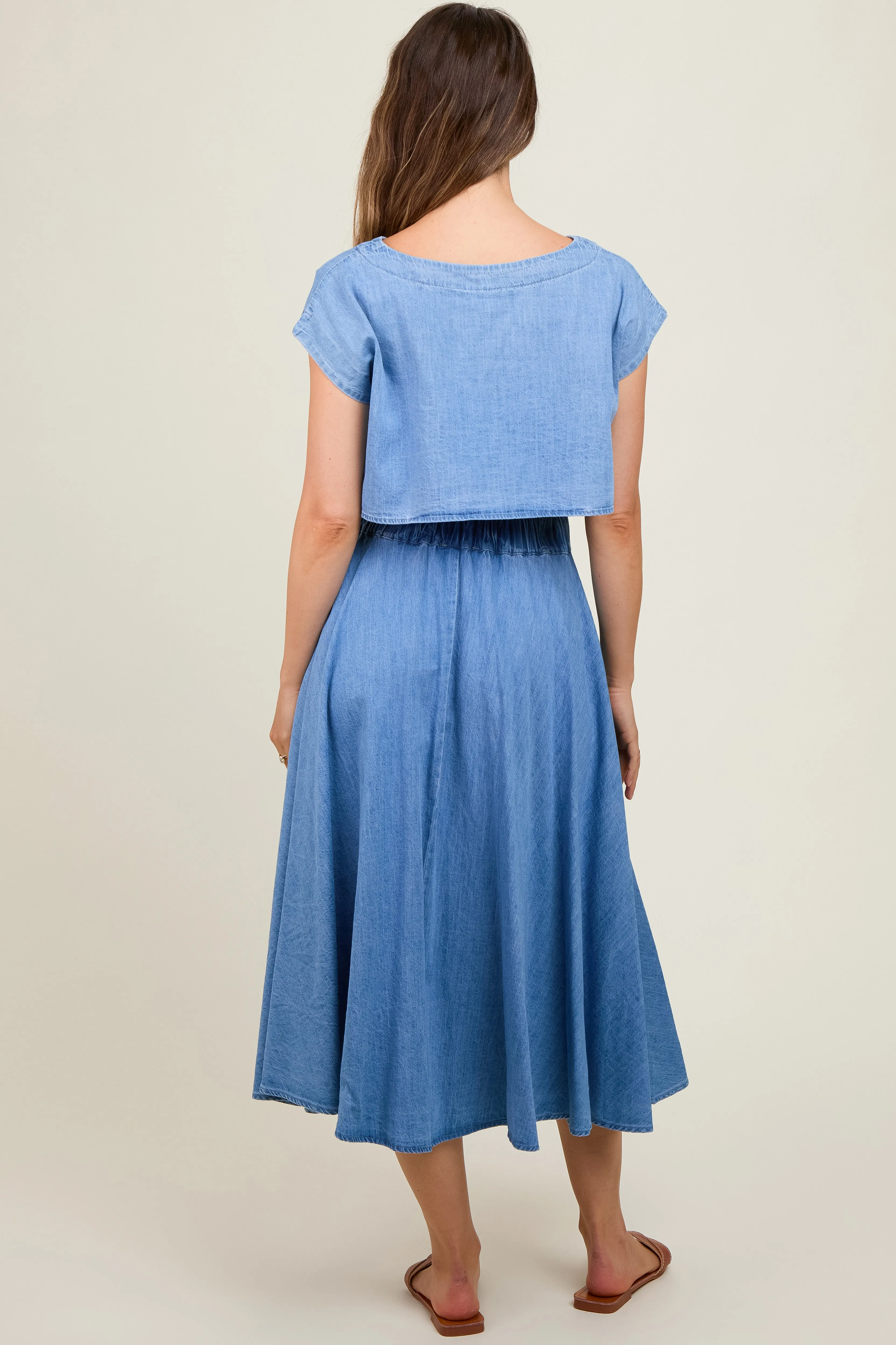 Blue Chambray Crop Top and Skirt Maternity Set sold by Pinkblush product image thumbnail 2