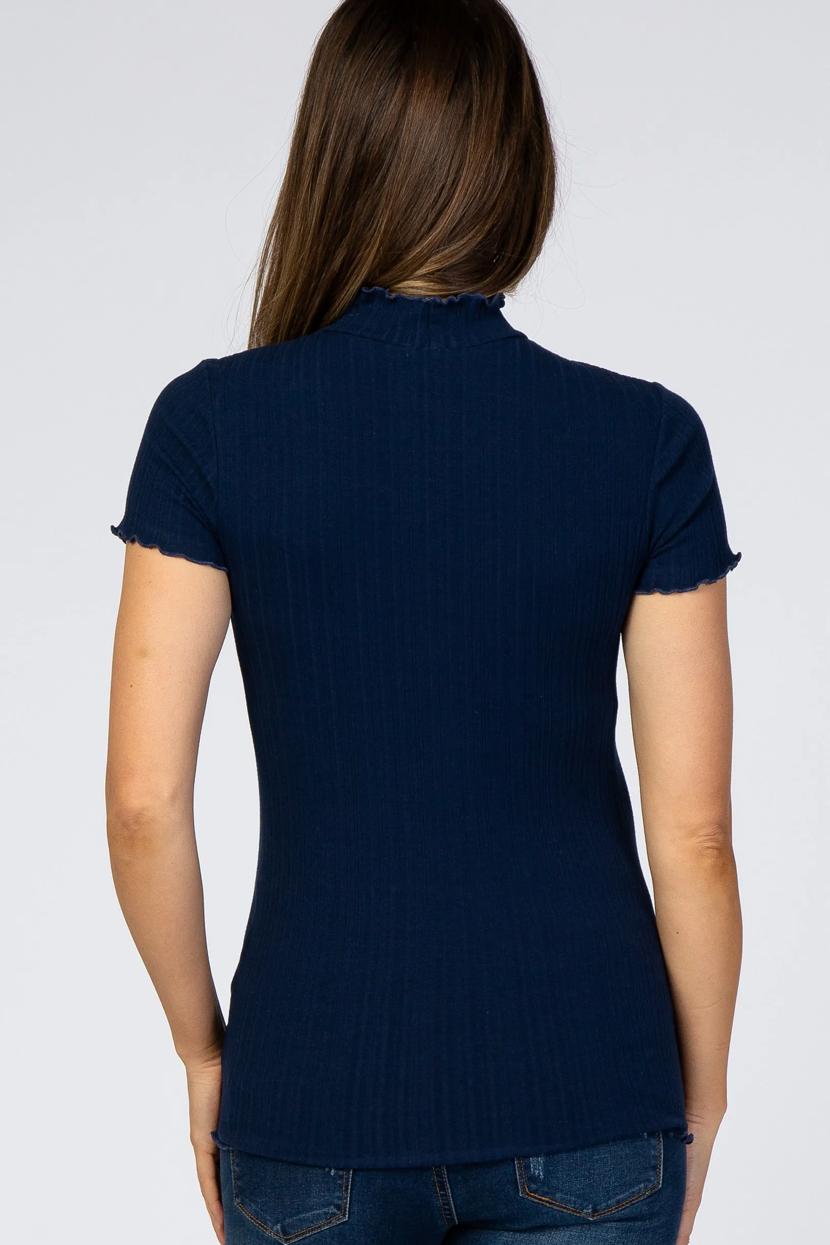 Navy Blue Ribbed Ruffle Trim Maternity Top sold by Pinkblush product image thumbnail 3